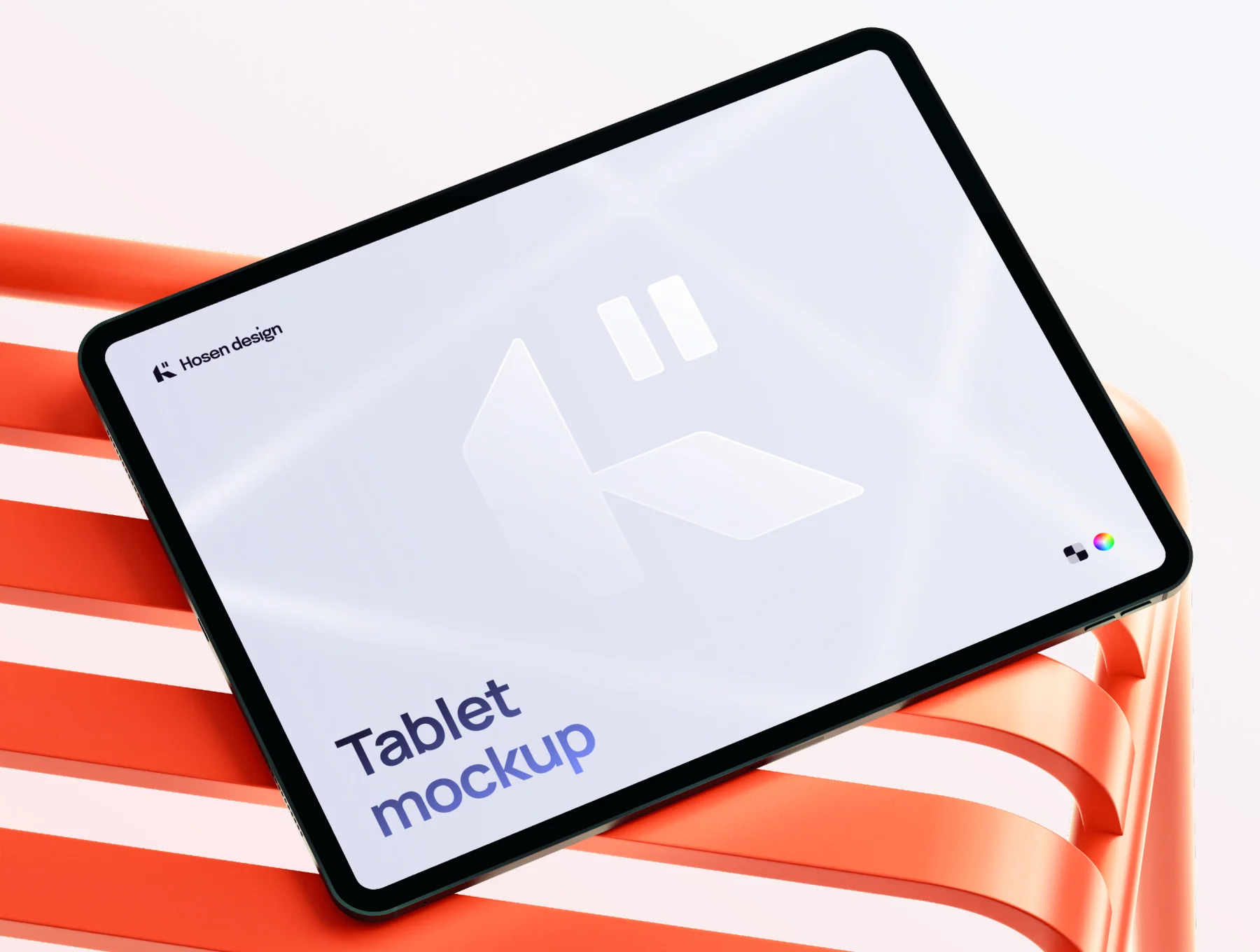 Tablet mockup — Scene with a metal chair 4