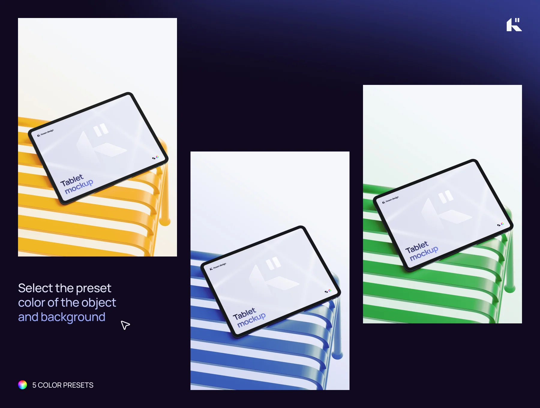 Tablet mockup — Scene with a metal chair 5