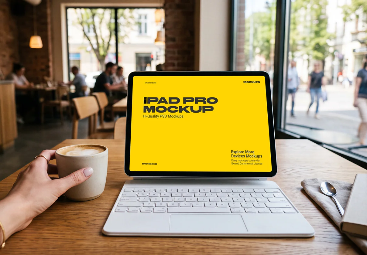 iPad Pro on Cafe Table Mockup
