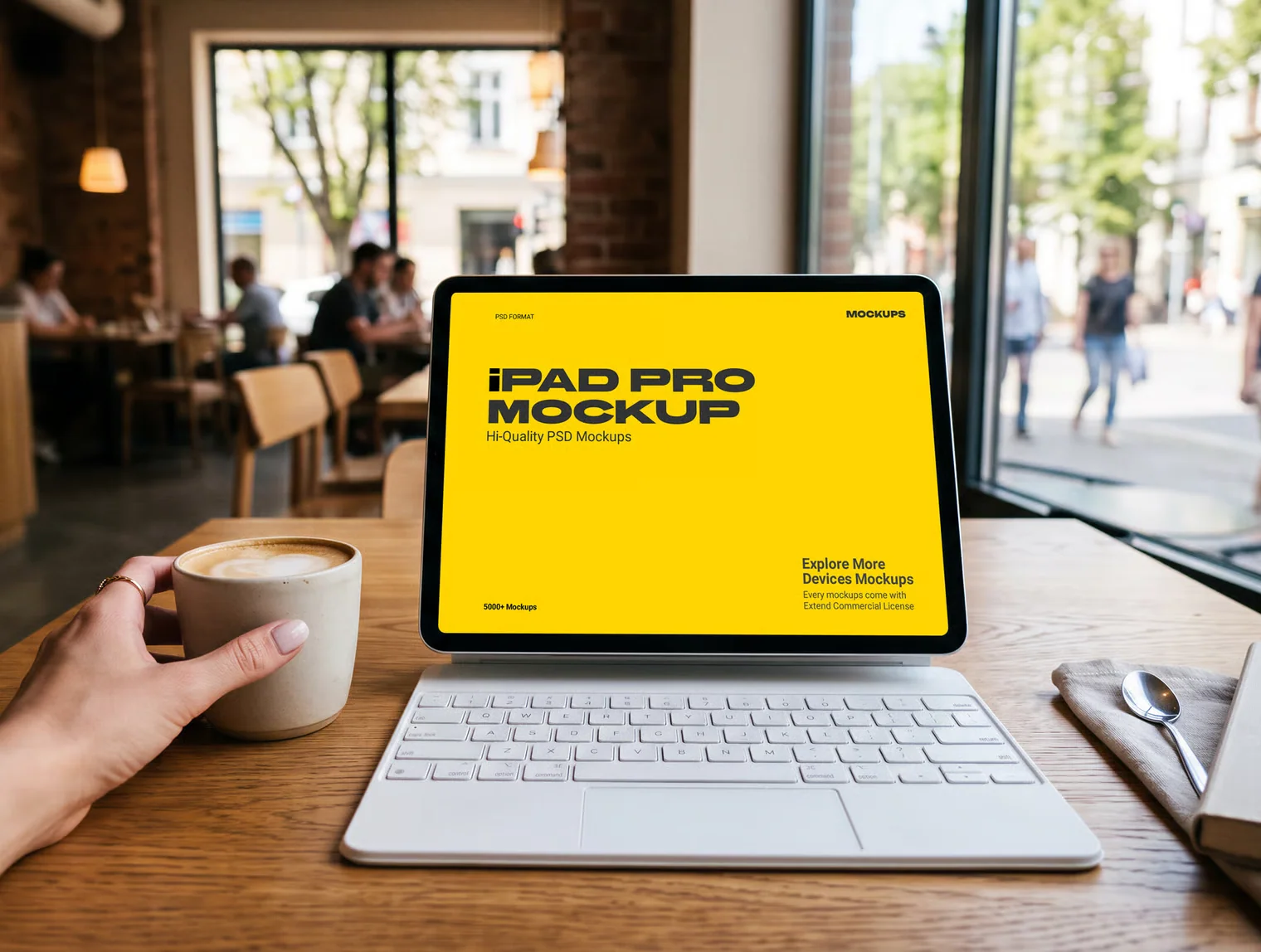 iPad Pro on Cafe Table Mockup
