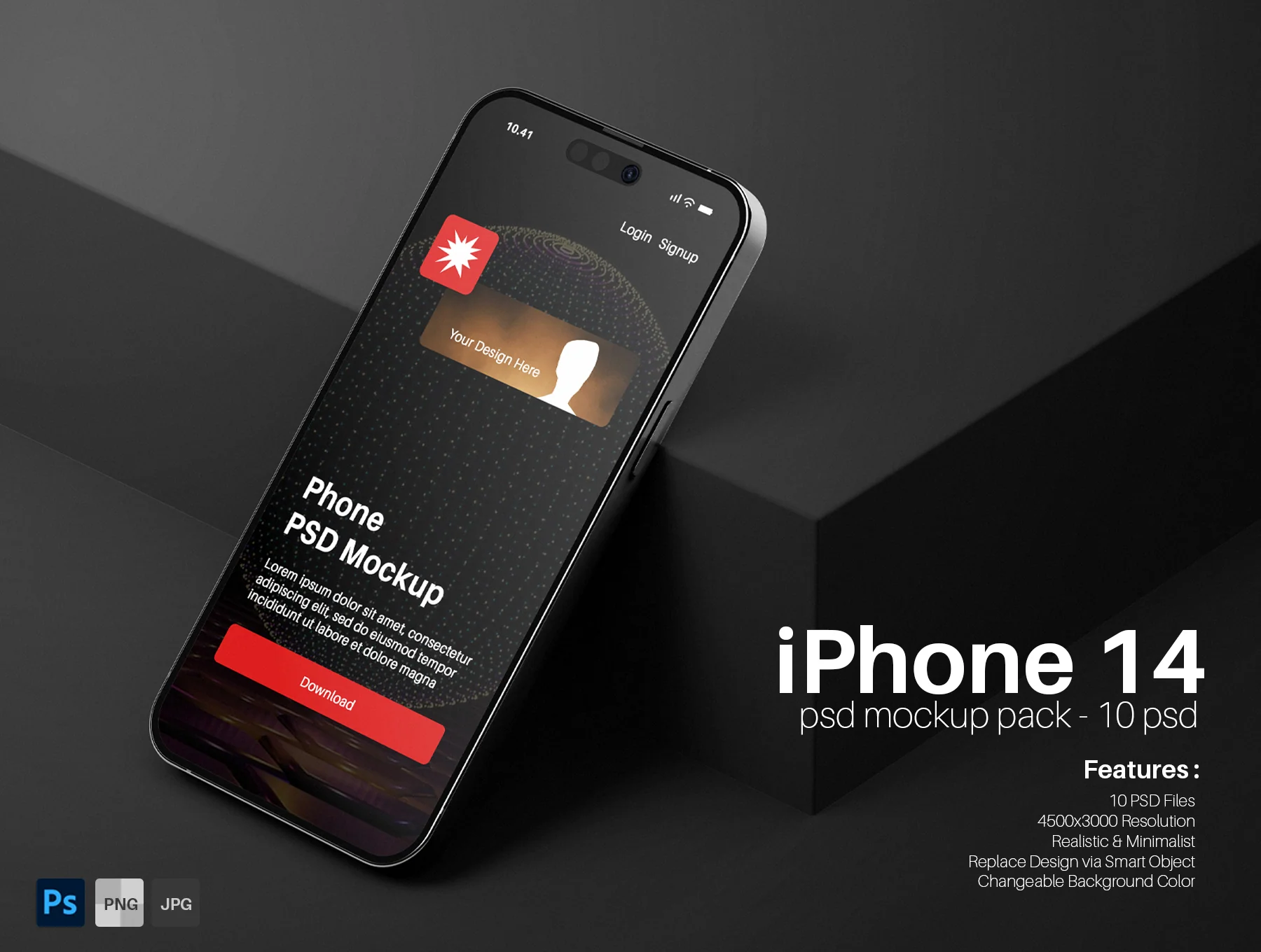 iPhone 14 Screen PSD Mockup Pack - Minimal Modern Scene