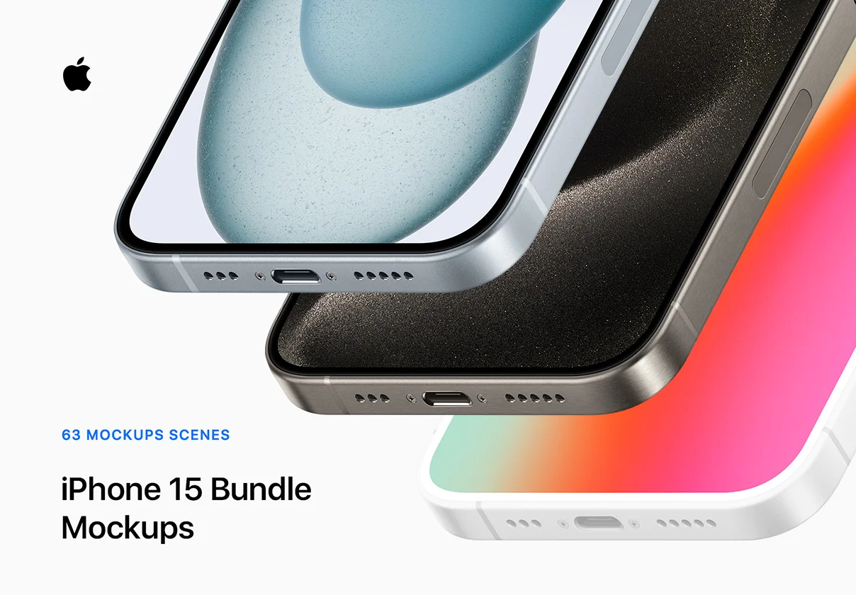 iPhone 15 Bundle - 63 Mockups Scenes