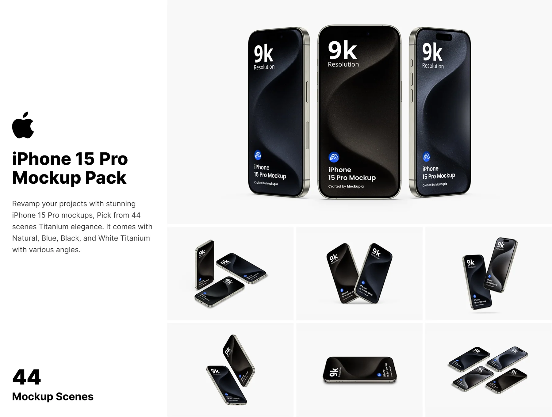 iPhone 15 Pro Mockup - 44 Mockup Scenes