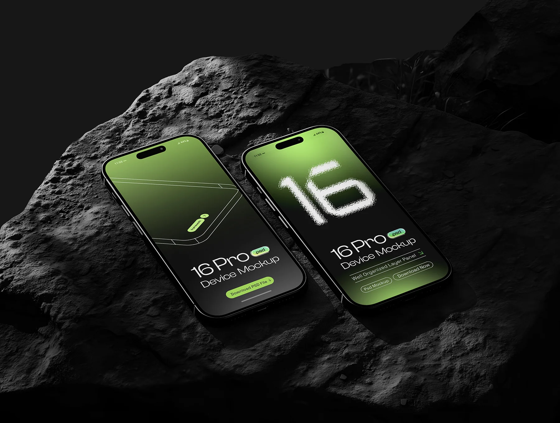 iPhone 16 Pro Mockup Set - 15 Dark Scene