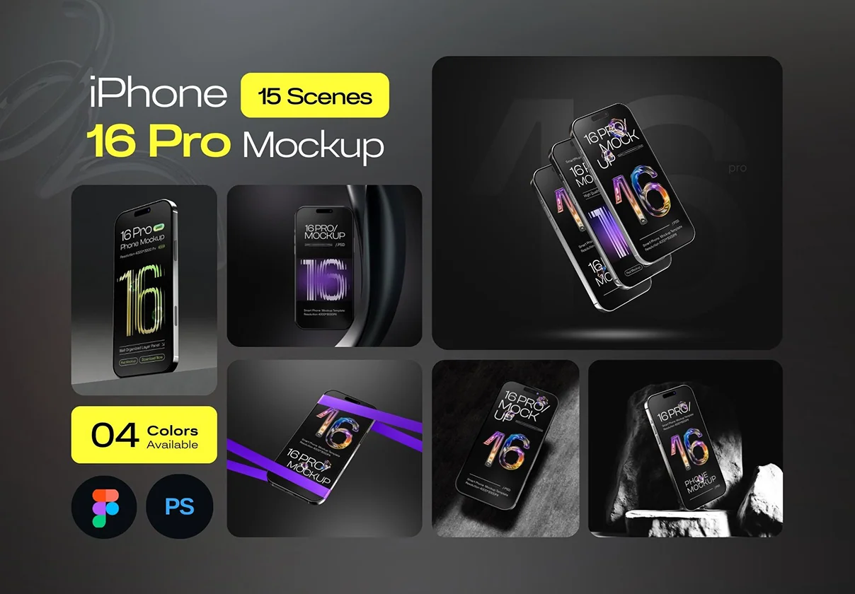 iPhone 16 Pro Mockup Set - 15 Scene