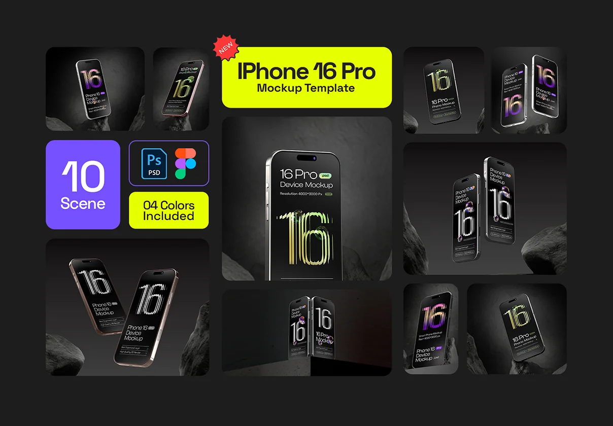 iPhone 16 Pro Mockups - 10 Scenes