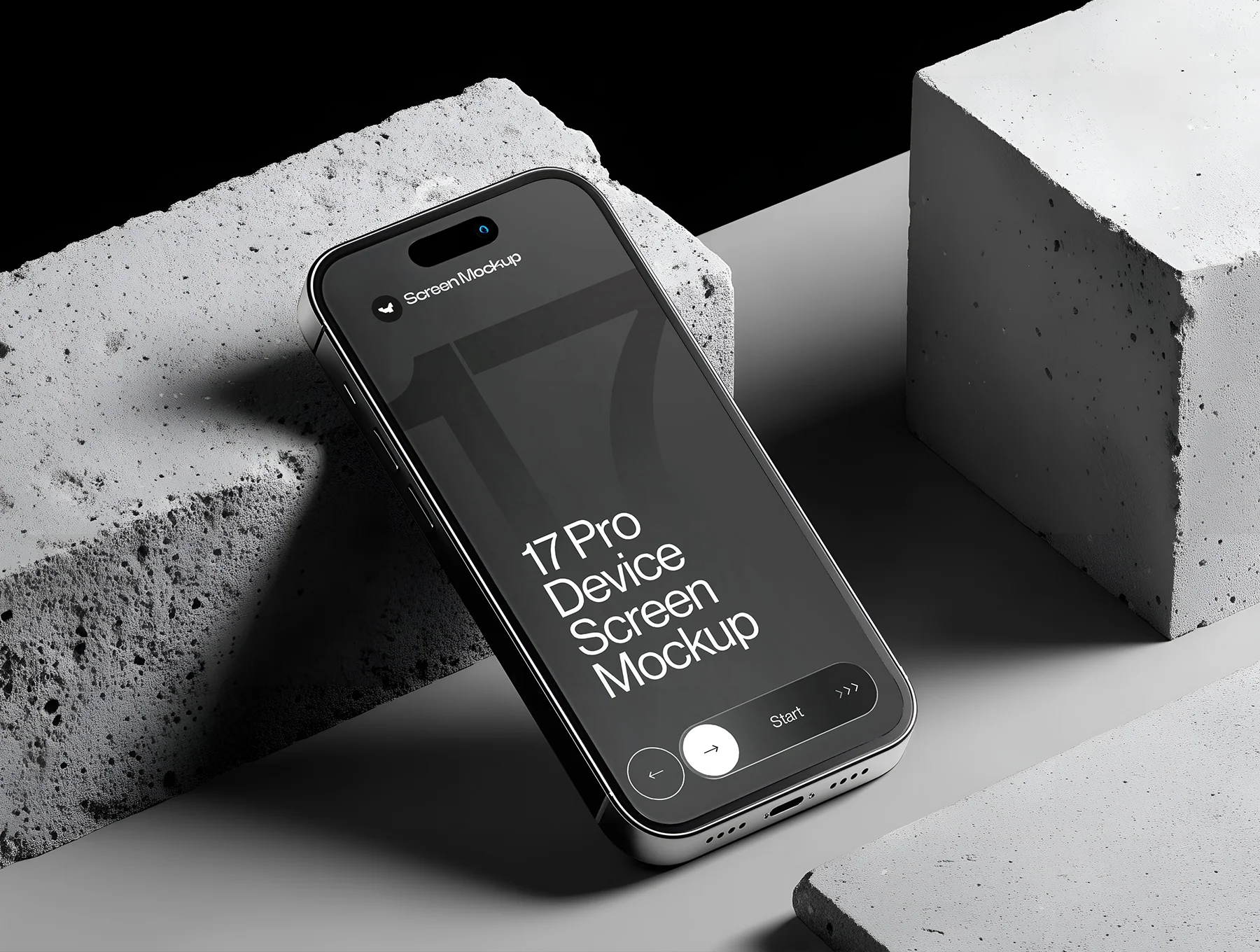 iPhone 17 Pro Device Screen Mockup on Concrete Blocks Set - 09 Mockup Scene 3