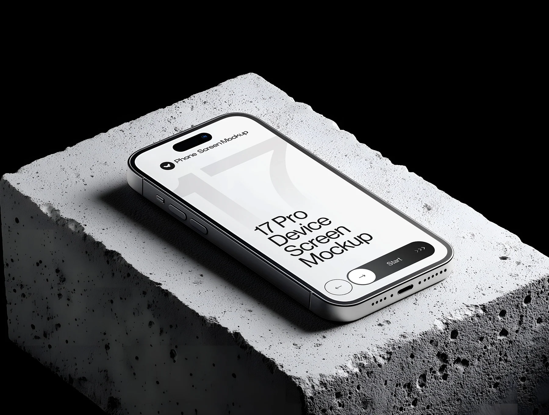iPhone 17 Pro Device Screen Mockup on Concrete Blocks Set - 09 Mockup Scene 4