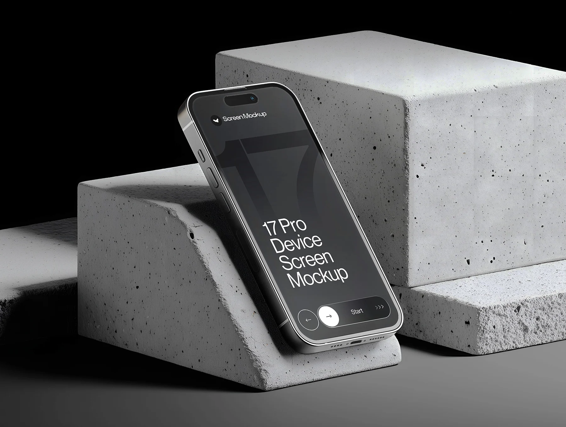 iPhone 17 Pro Device Screen Mockup on Concrete Blocks Set - 09 Mockup Scene 6