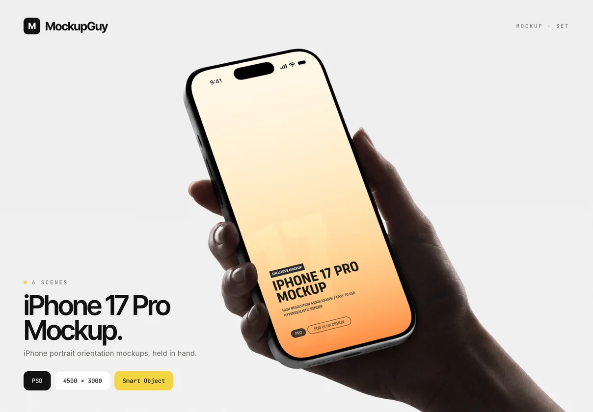 iPhone 17 Pro in Hand Mockup Set | Realistic 4K PSD