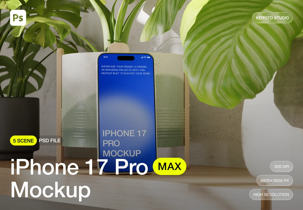 iPhone 17 Pro Max Mockup in Natural Interior with Plants