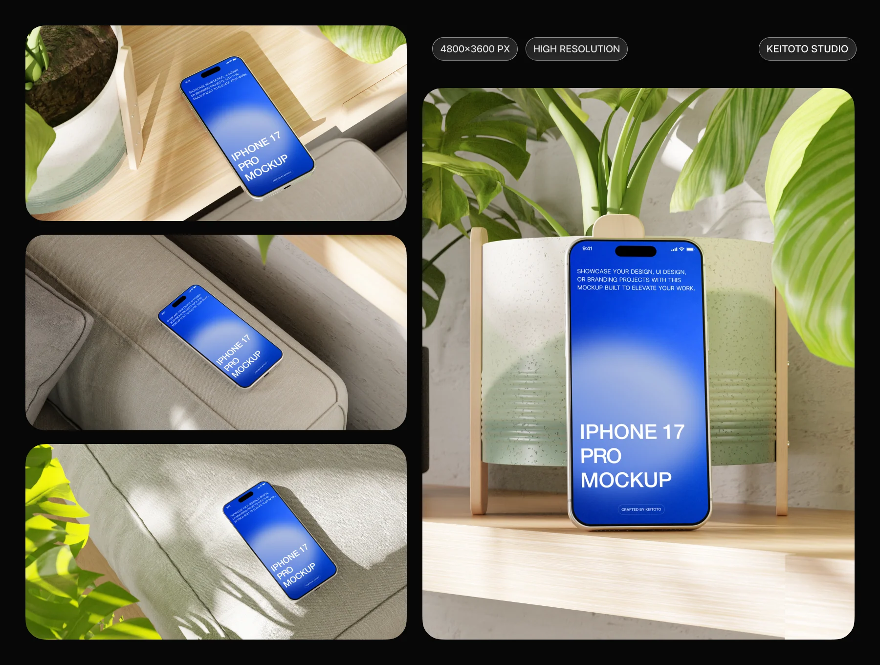 iPhone 17 Pro Max Mockup in Natural Interior with Plants 2