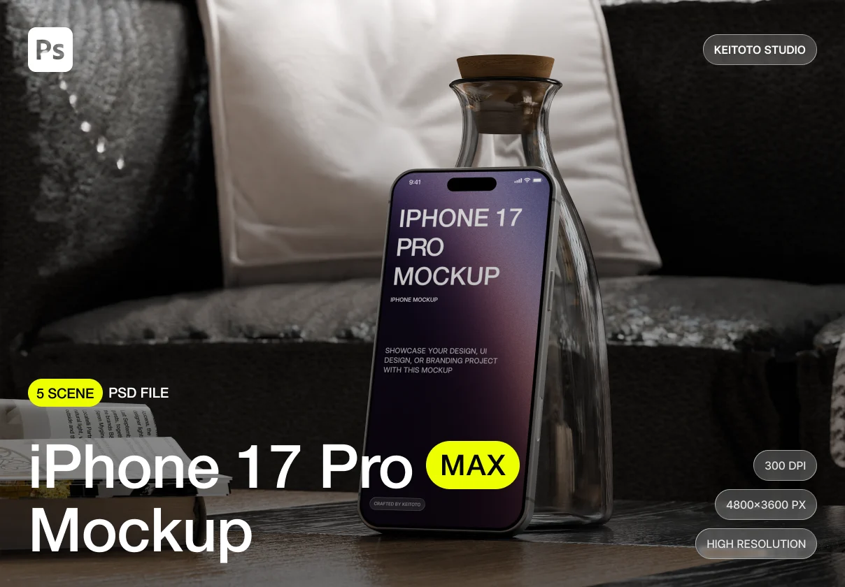 iPhone 17 Pro Max Mockup Timeless Interior Setup with Soft Shadows