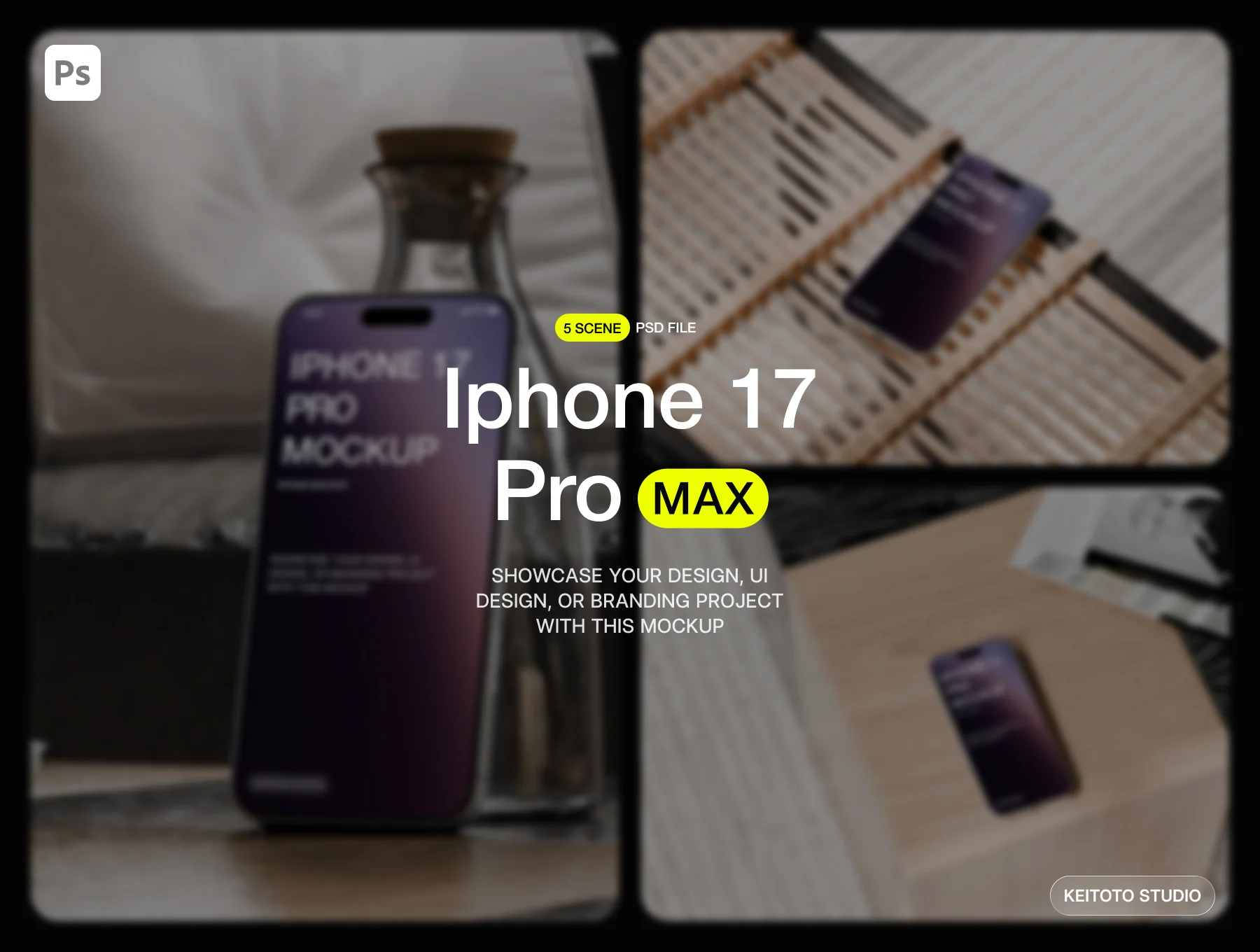 iPhone 17 Pro Max Mockup Timeless Interior Setup with Soft Shadows