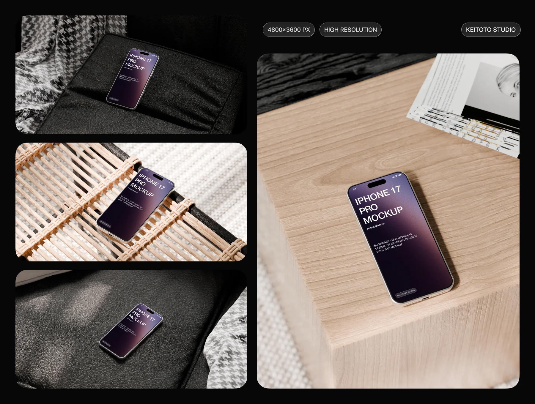 iPhone 17 Pro Max Mockup Timeless Interior Setup with Soft Shadows 2