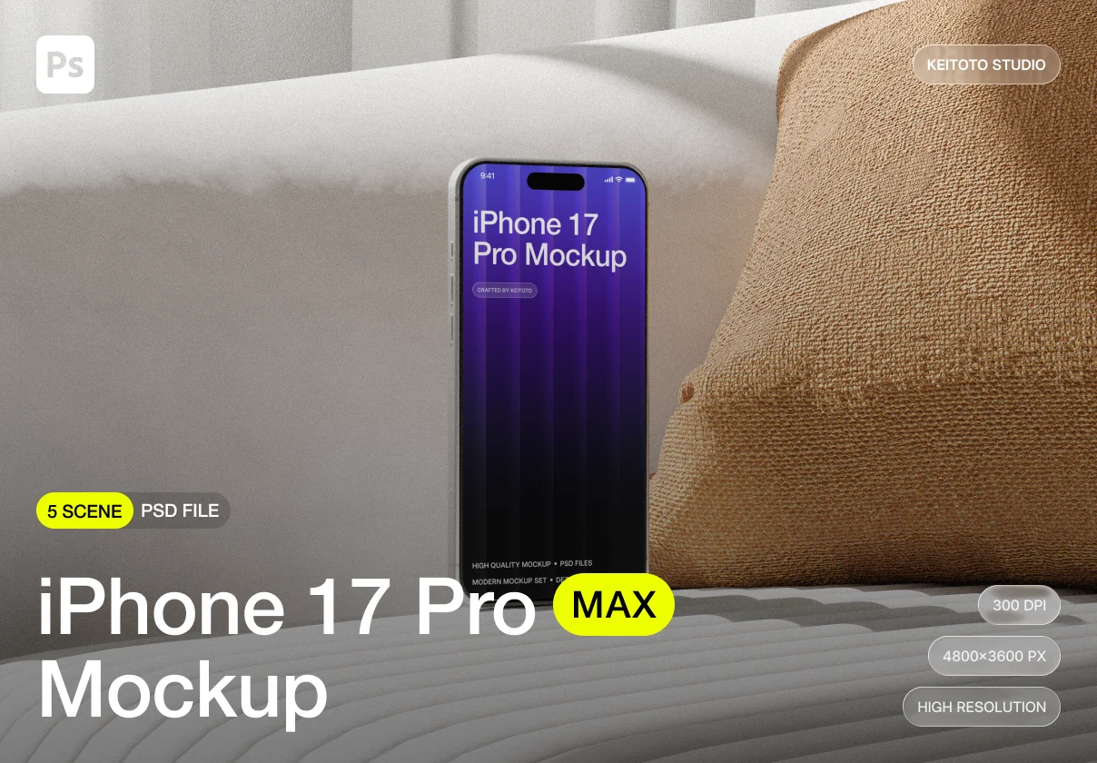 iPhone 17 Pro Max Mockup in Modern Sofa Interior Scene