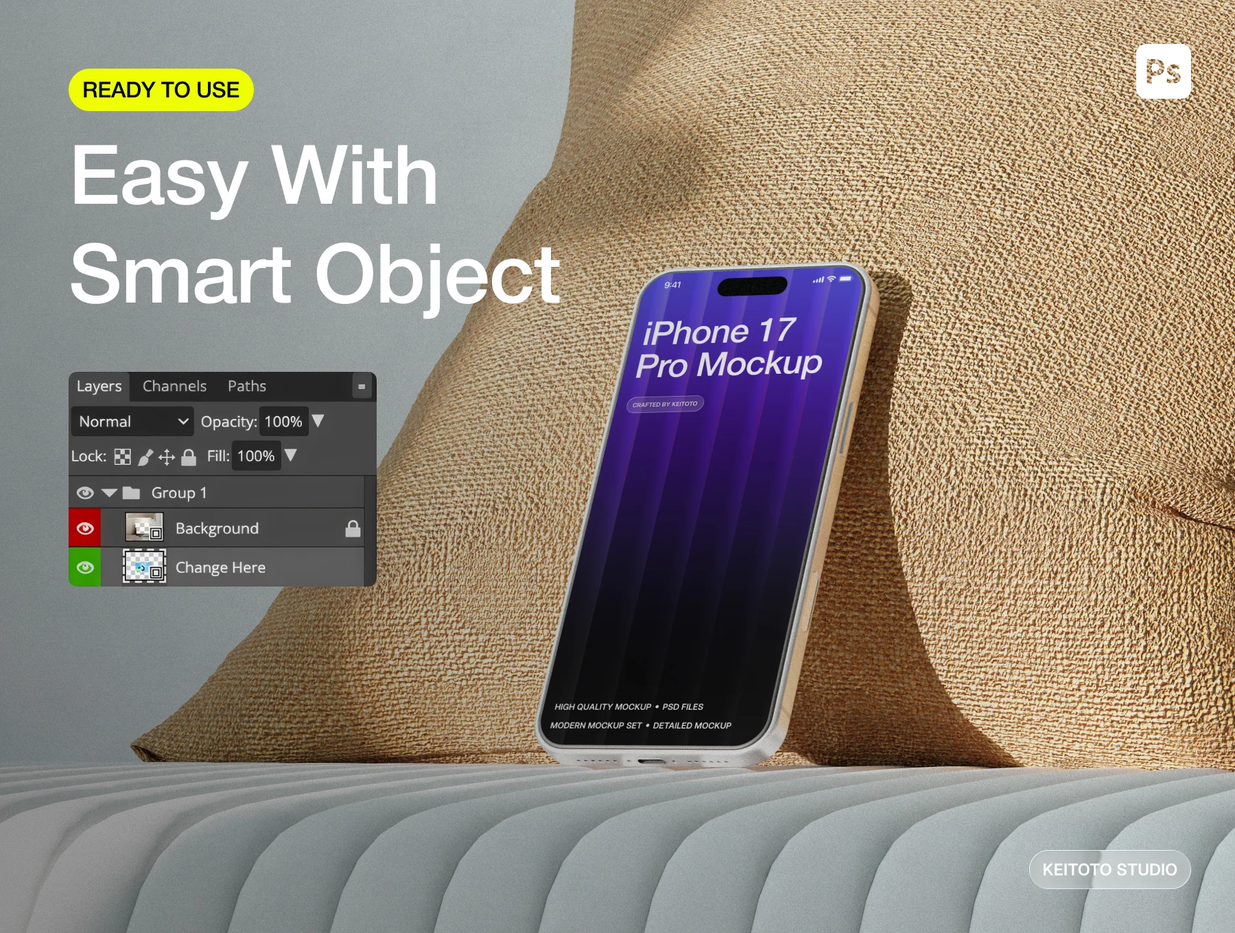iPhone 17 Pro Max Mockup in Modern Sofa Interior Scene 3