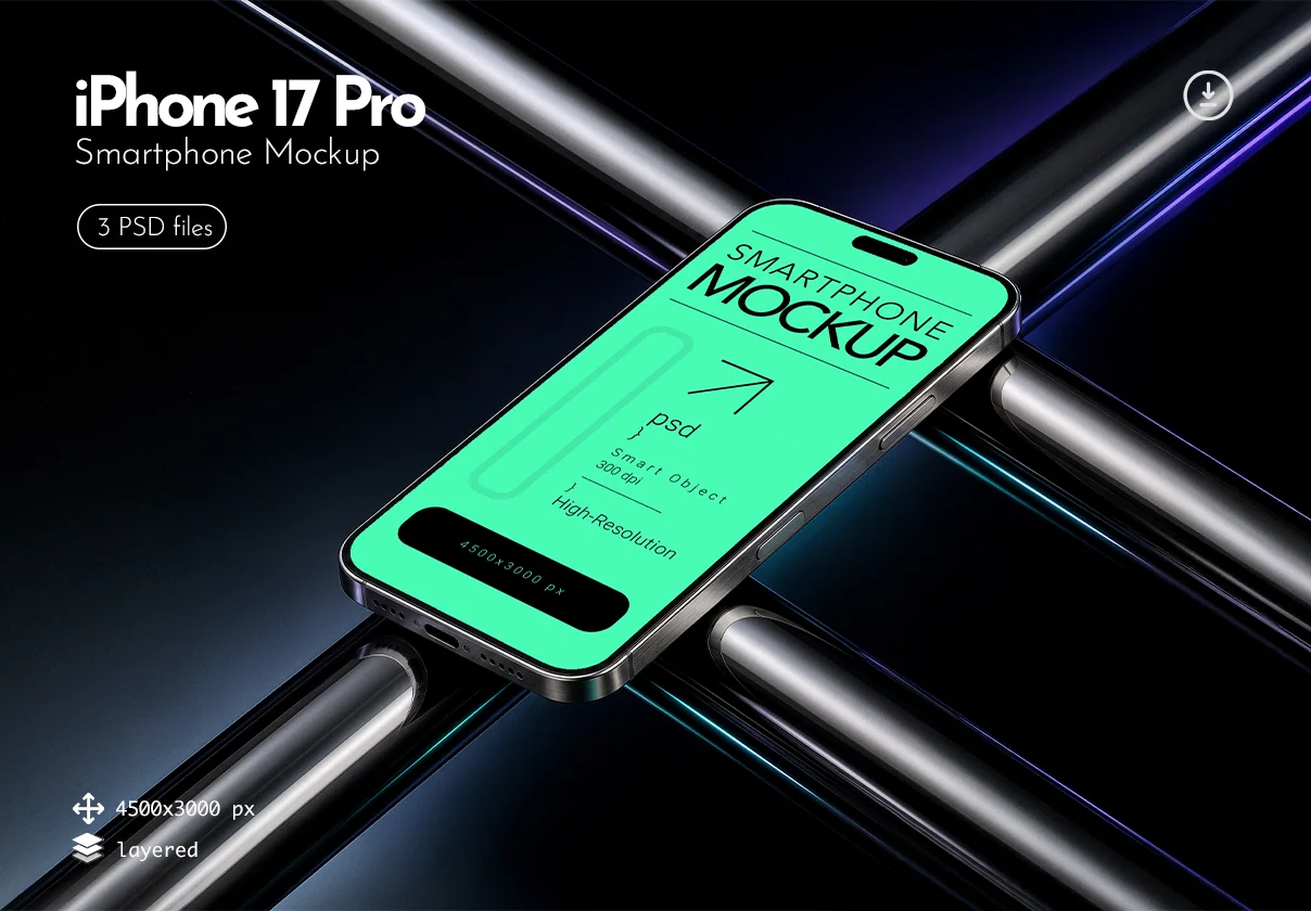 iPhone 17 Pro Mockup – 3 Premium PSD Scenes
