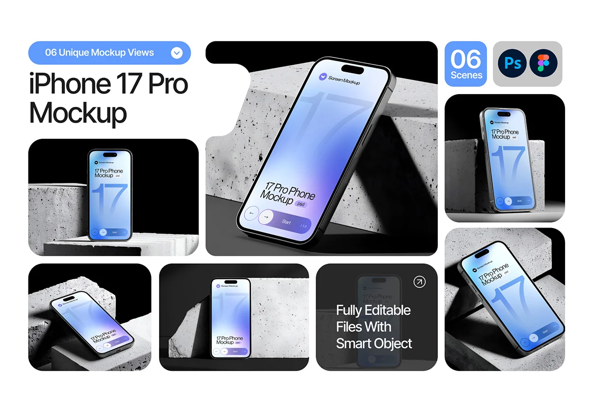 iPhone 17 Pro Mockup On Concrete Blocks - 06 Scene