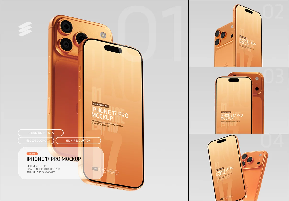 iPhone 17 Pro Mockup PSD - Orange Color