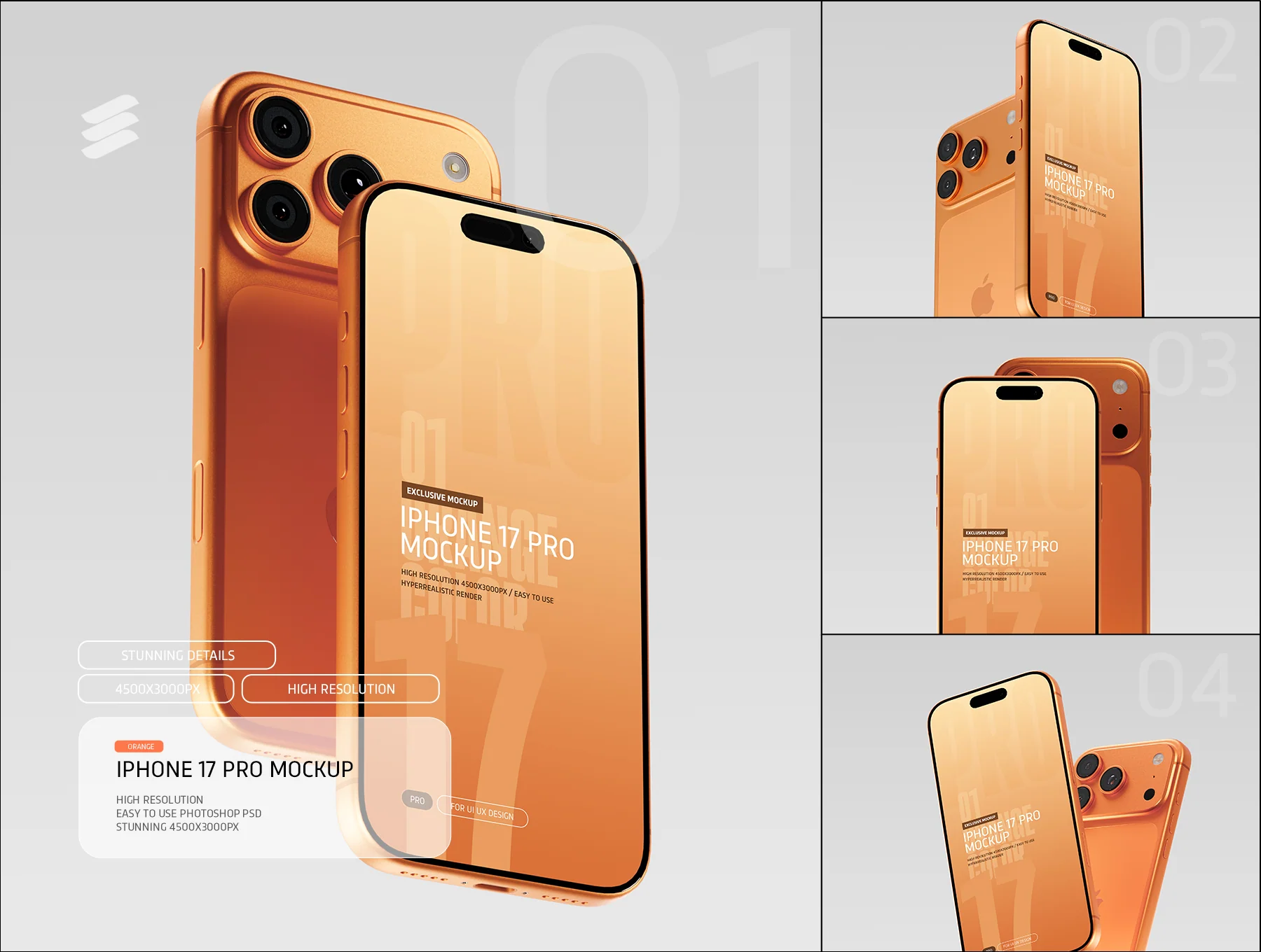 iPhone 17 Pro Mockup PSD - Orange Color