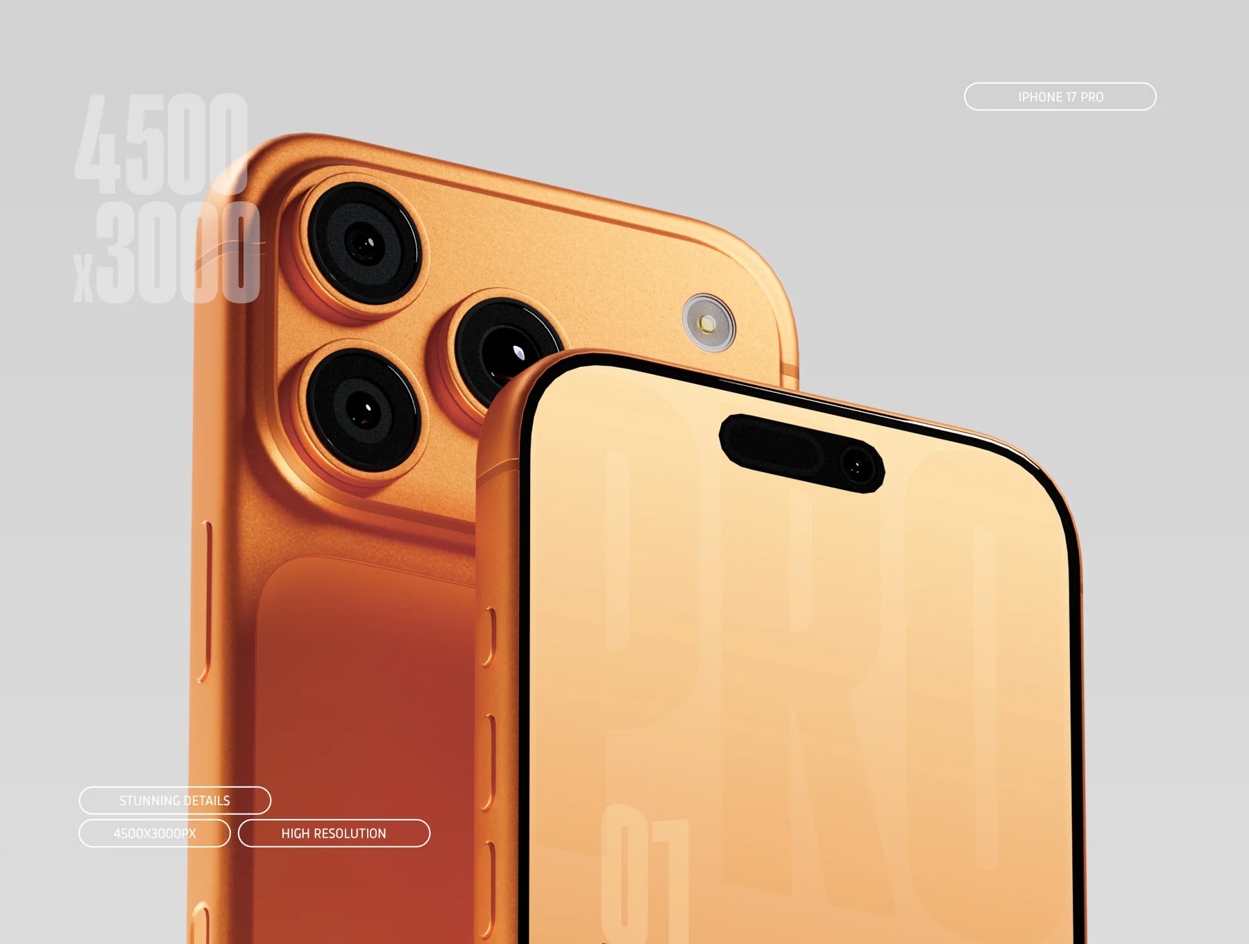 iPhone 17 Pro Mockup PSD - Orange Color 2