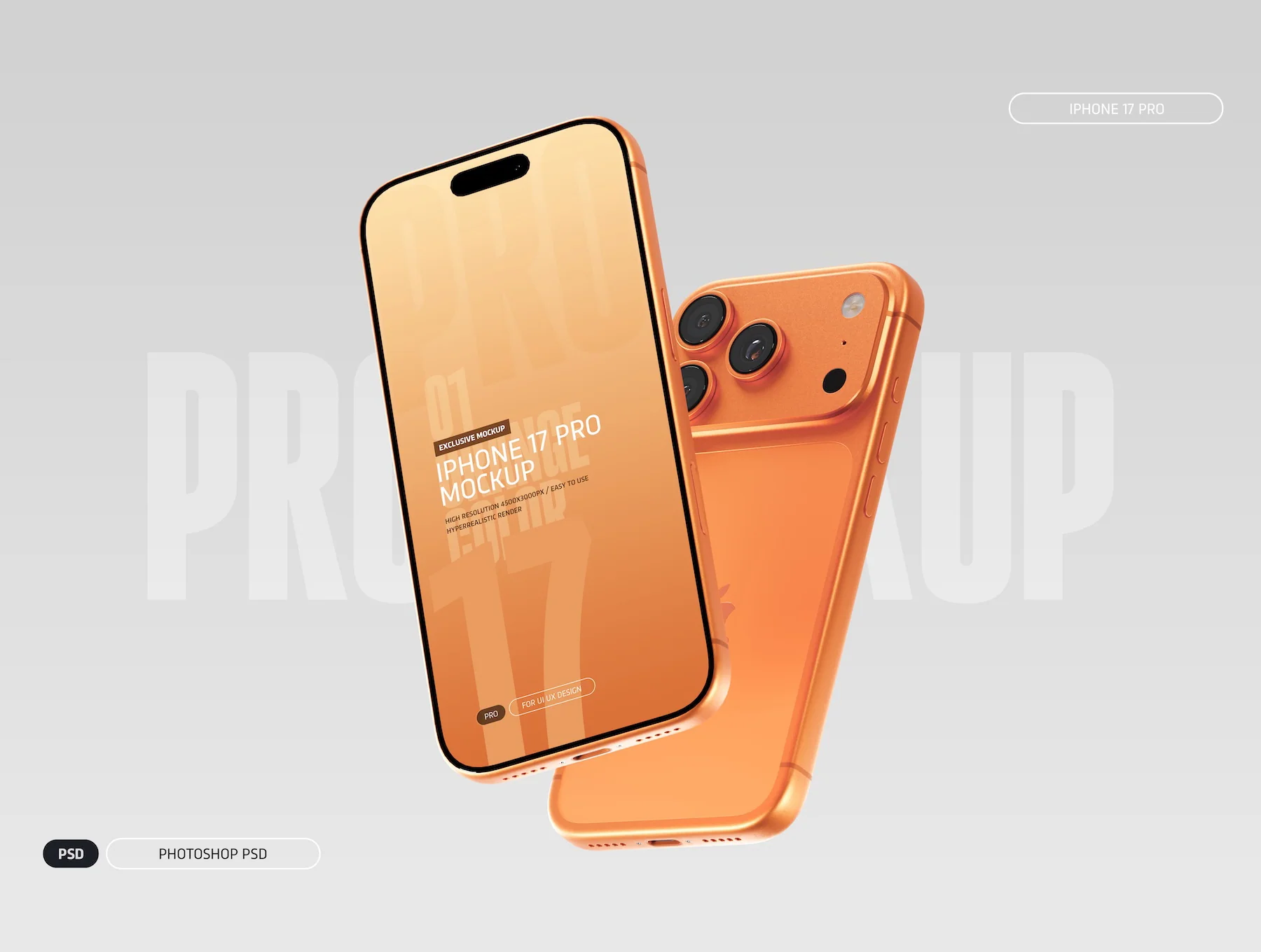 iPhone 17 Pro Mockup PSD - Orange Color 3