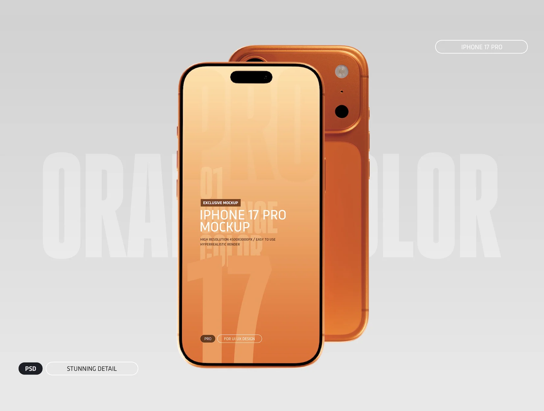 iPhone 17 Pro Mockup PSD - Orange Color 4
