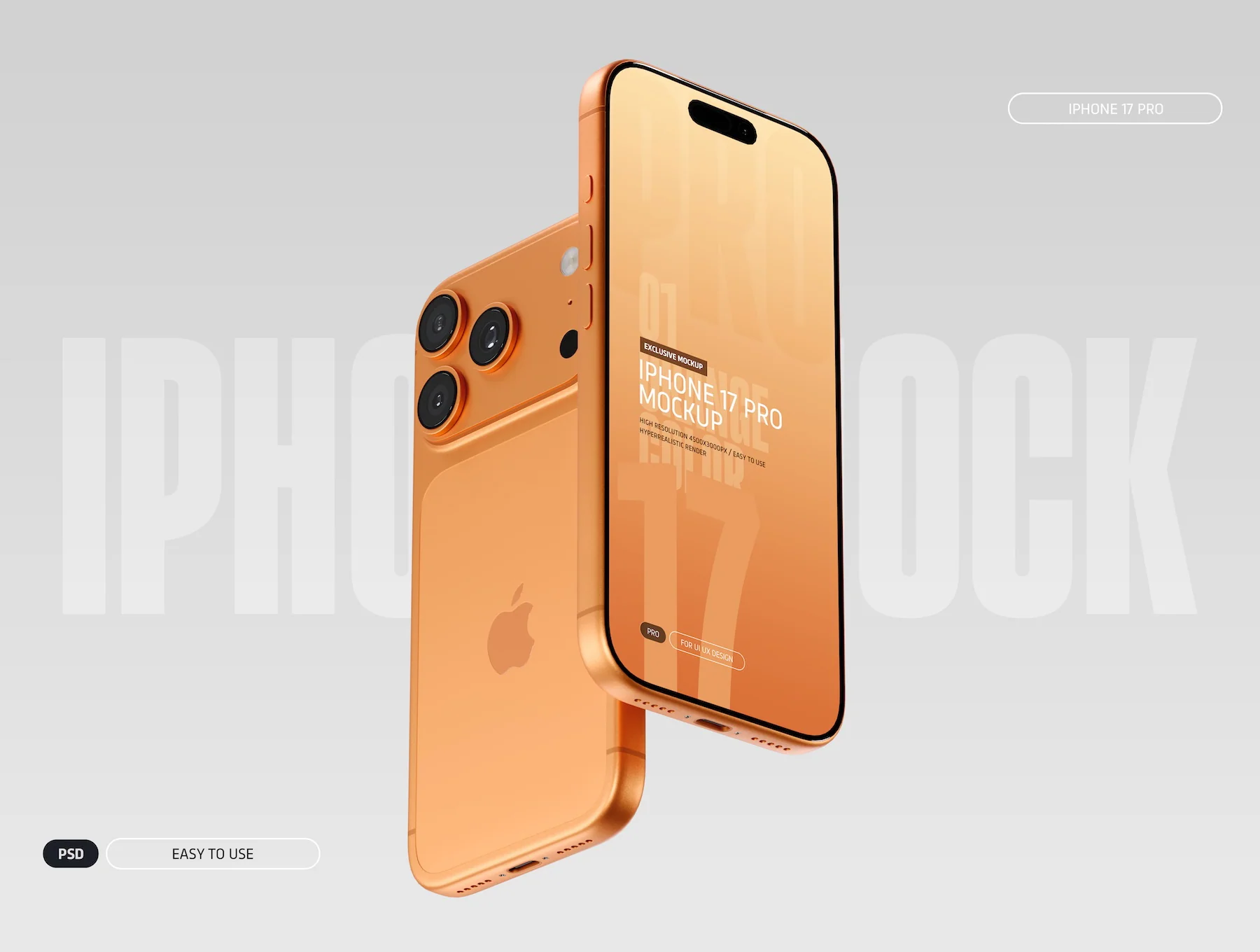 iPhone 17 Pro Mockup PSD - Orange Color 5
