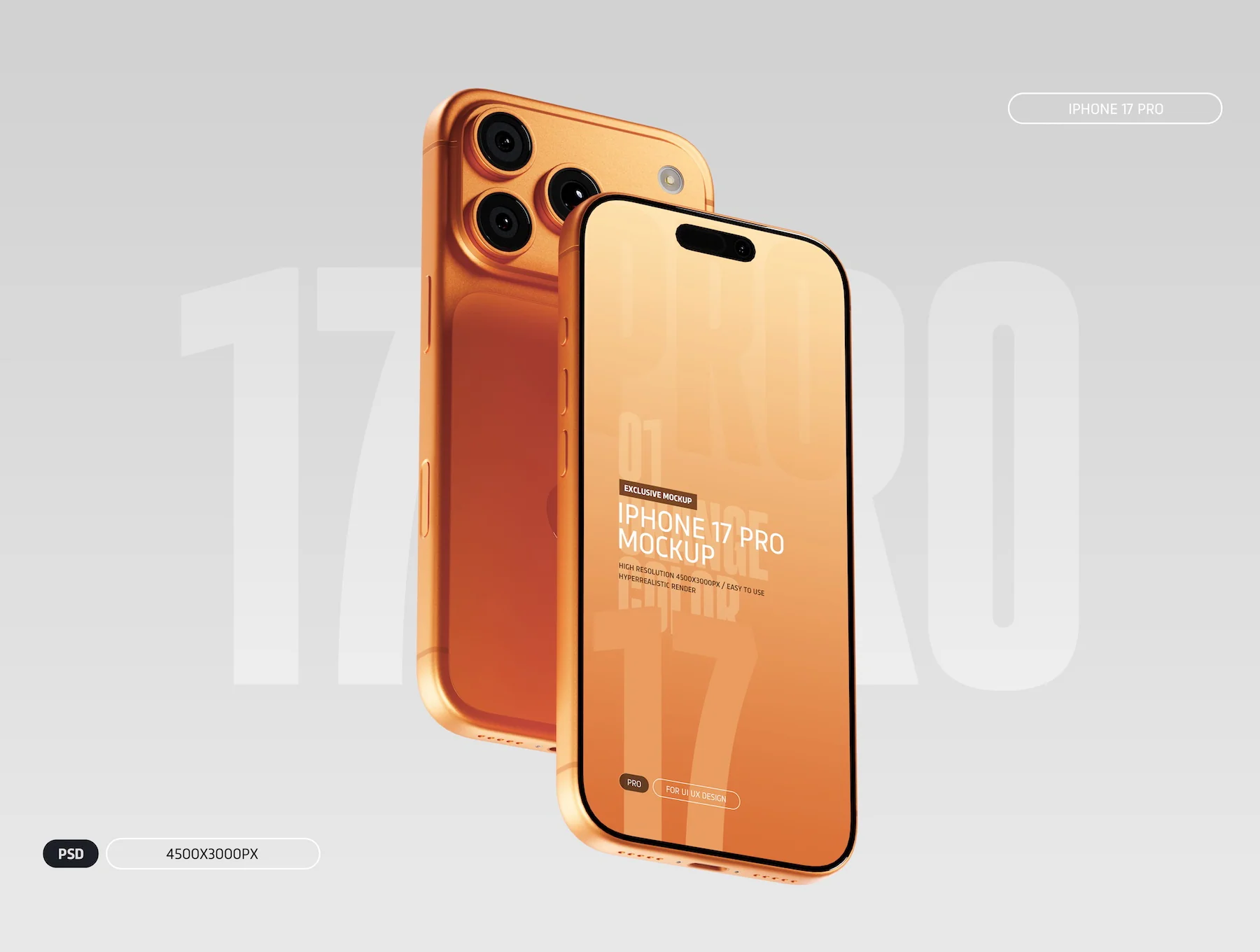 iPhone 17 Pro Mockup PSD - Orange Color 6