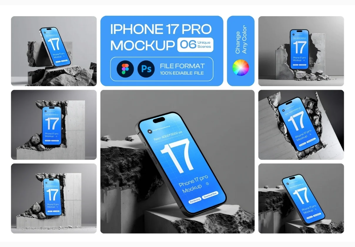 iPhone 17 Pro Mockup Set on White Concrete - 06 Scene