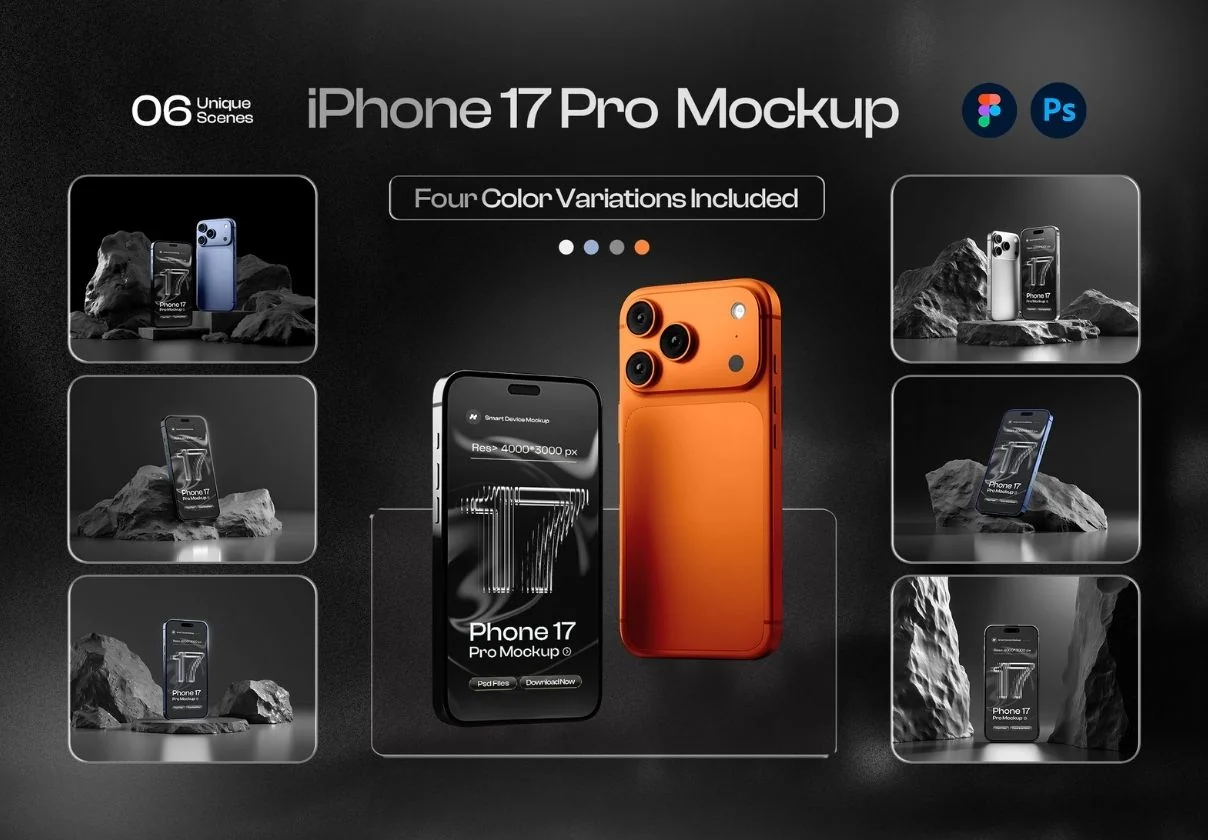iPhone 17 Pro on Black Background Mockup Set - 06 Scene