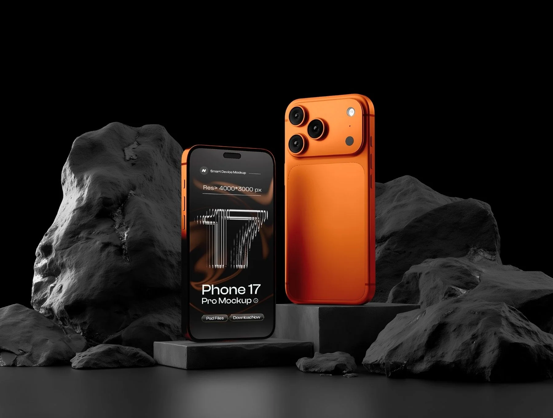 iPhone 17 Pro on Black Background Mockup Set - 06 Scene