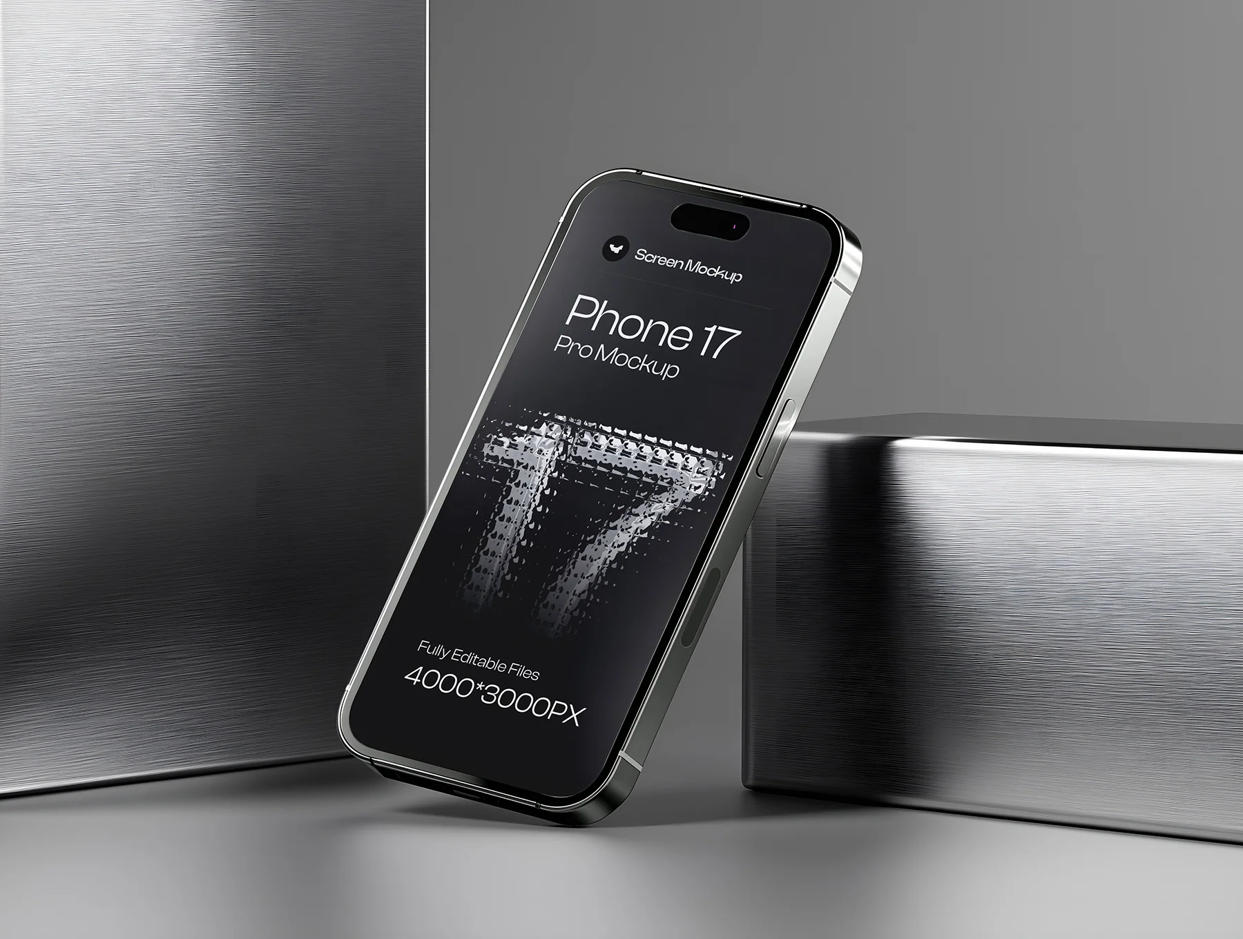 Iphone 17 Pro Screen Mockup Dark Metal Background Set - 03 Scene