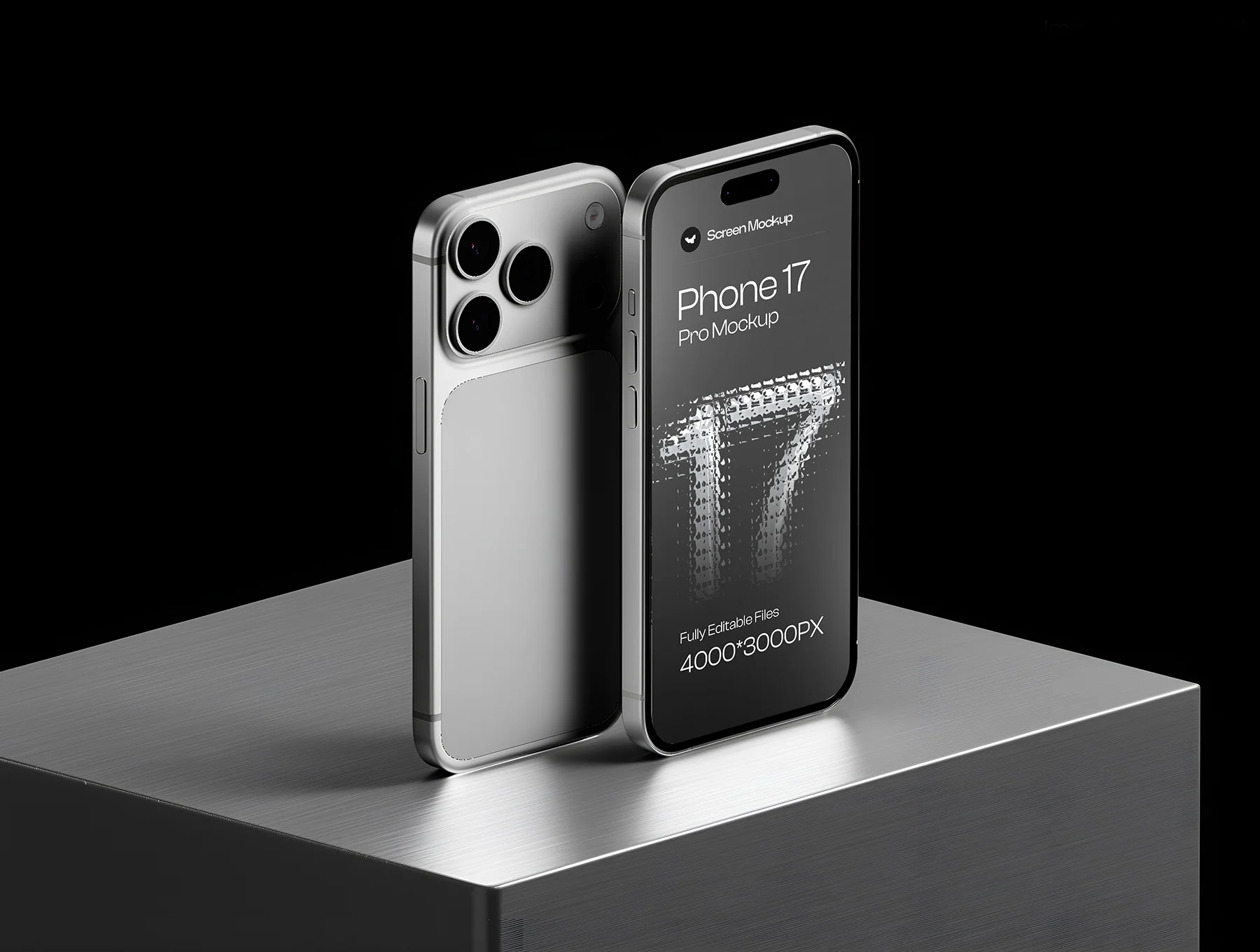Iphone 17 Pro Screen Mockup Dark Metal Background Set - 03 Scene 4