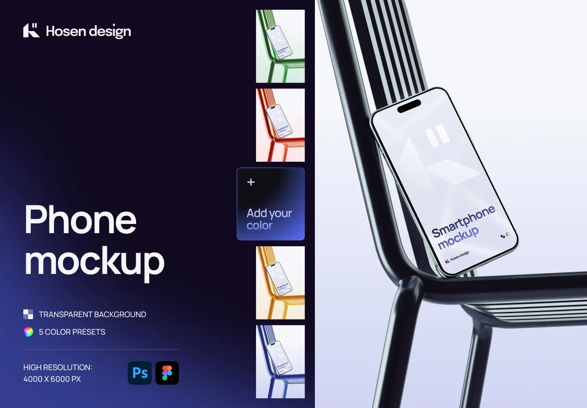 Smartphone mockup — Scene with a metal chair
