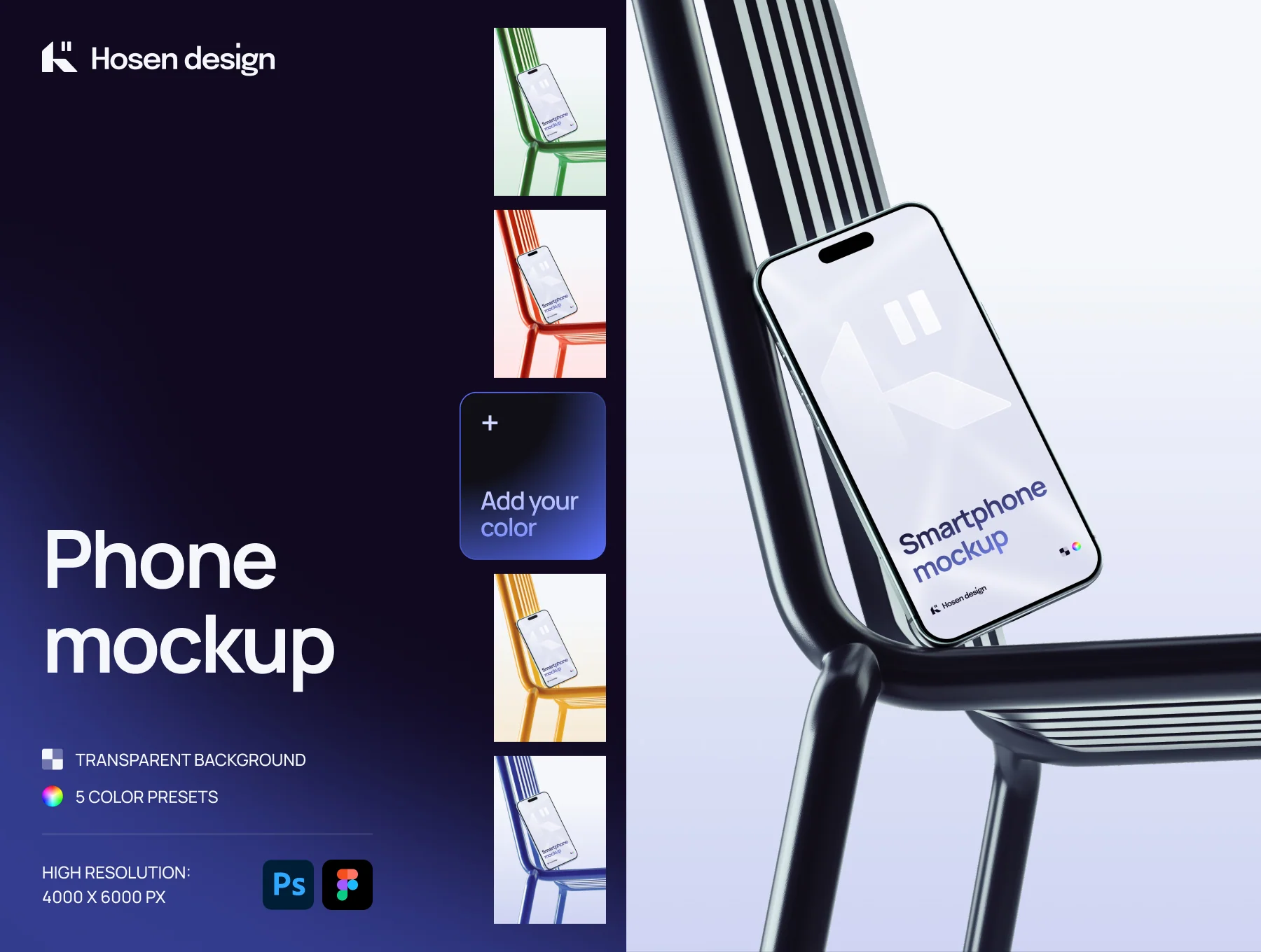 Smartphone mockup — Scene with a metal chair