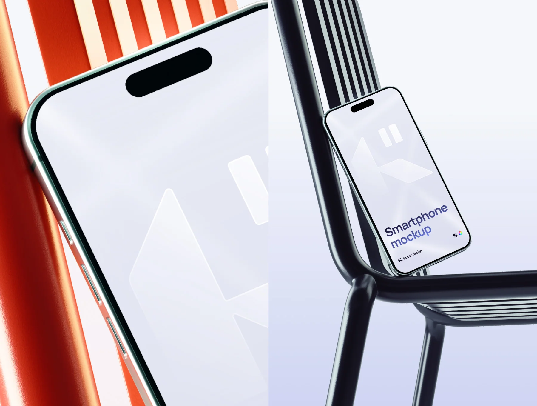 Smartphone mockup — Scene with a metal chair 2