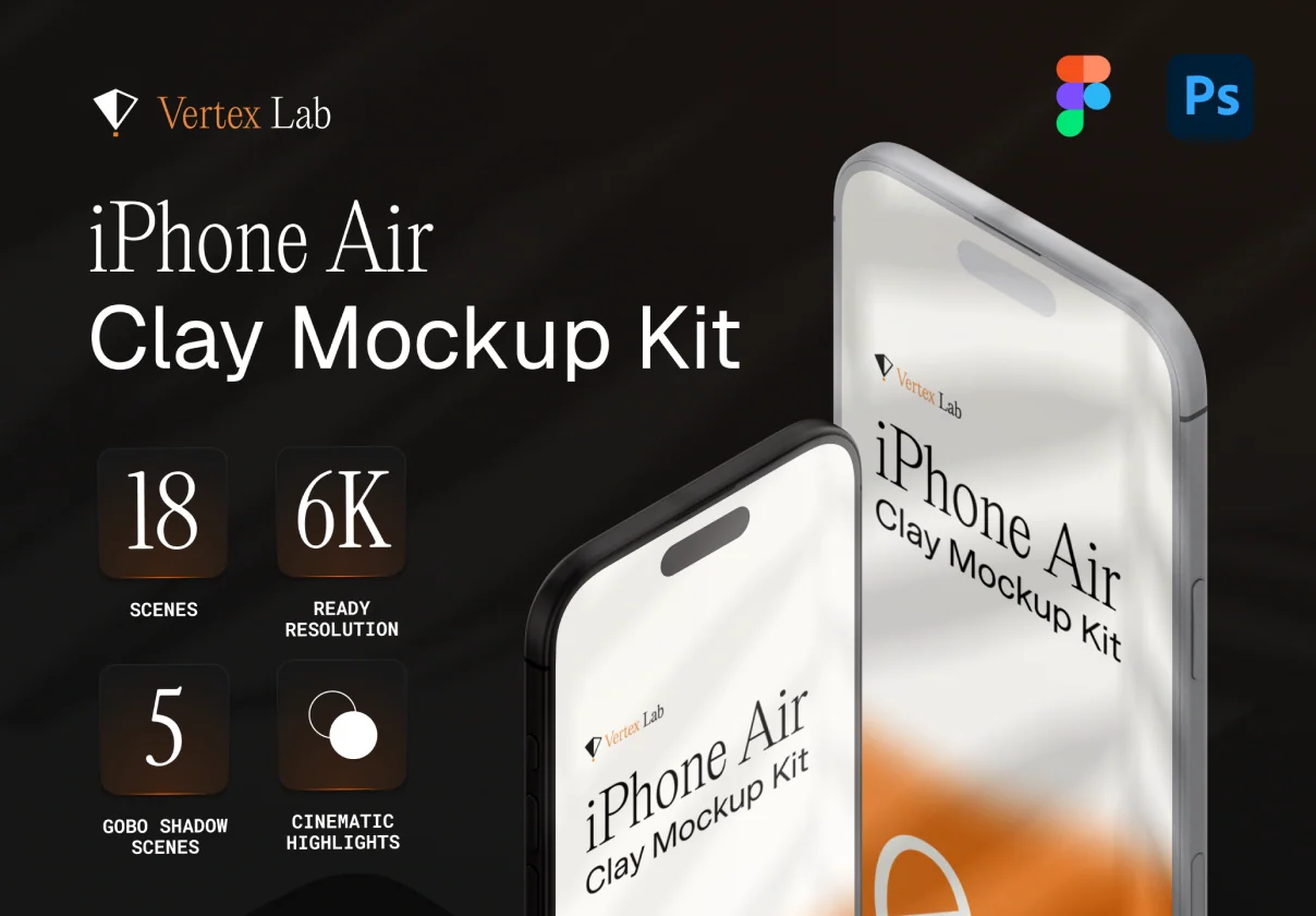 iPhone Air Clay Mockup Kit — 18 Cinematic Scenes (PSD & Figma)