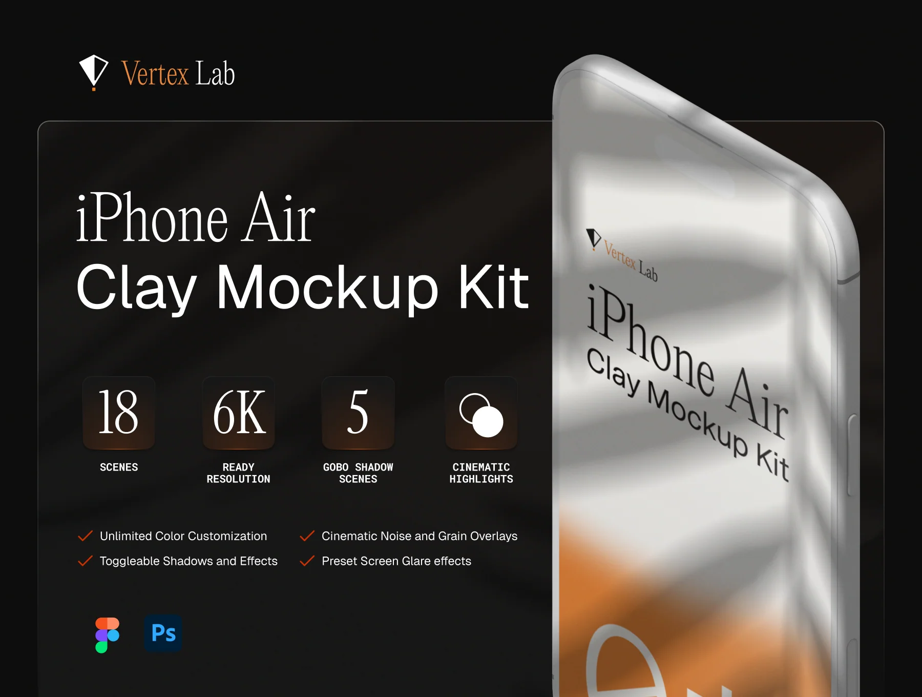 iPhone Air Clay Mockup Kit — 18 Cinematic Scenes (PSD & Figma)