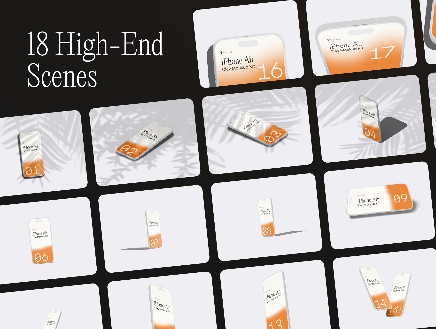 iPhone Air Clay Mockup Kit — 18 Cinematic Scenes (PSD & Figma) 2