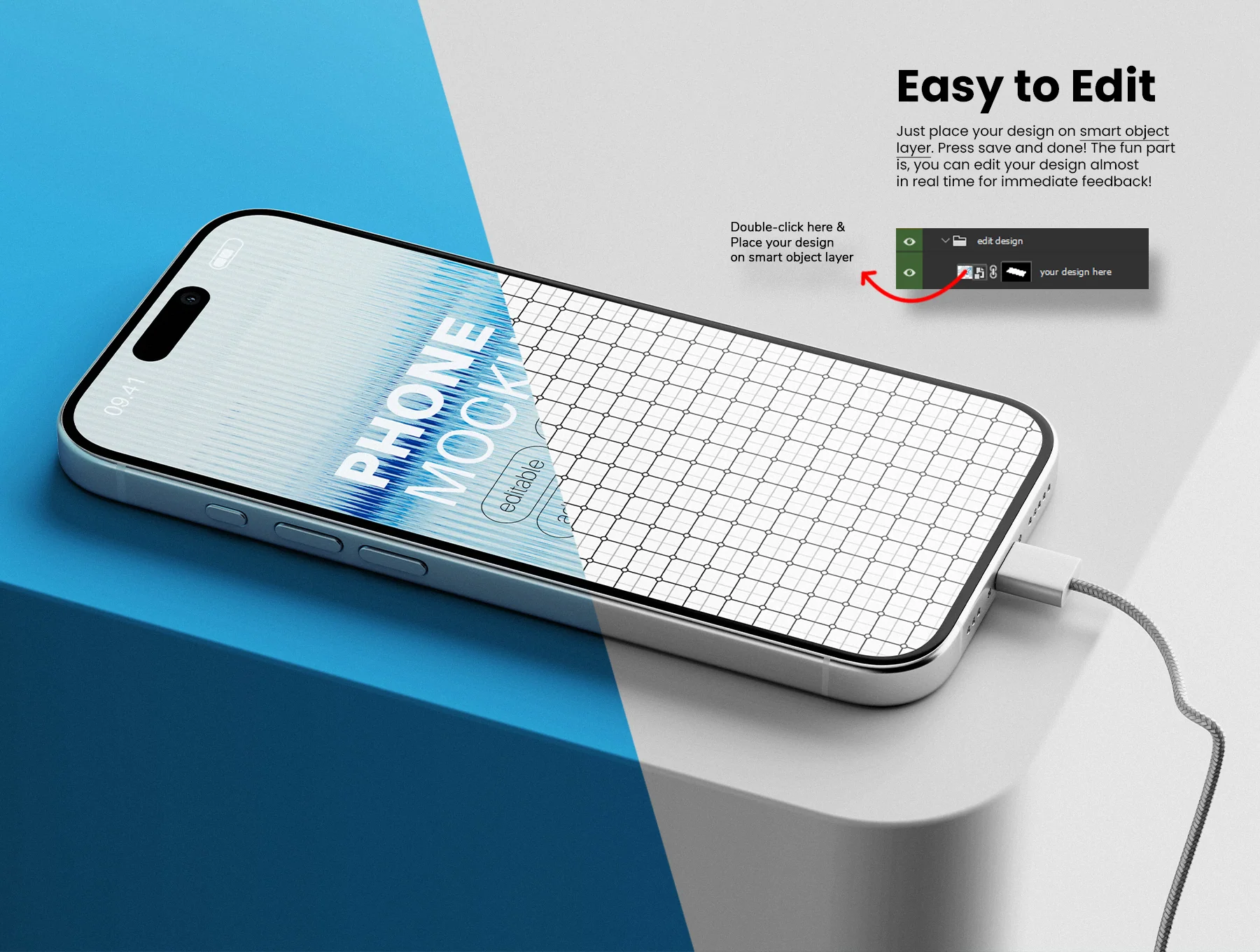 iPhone Pro with Charging Cable Mockup Set 3