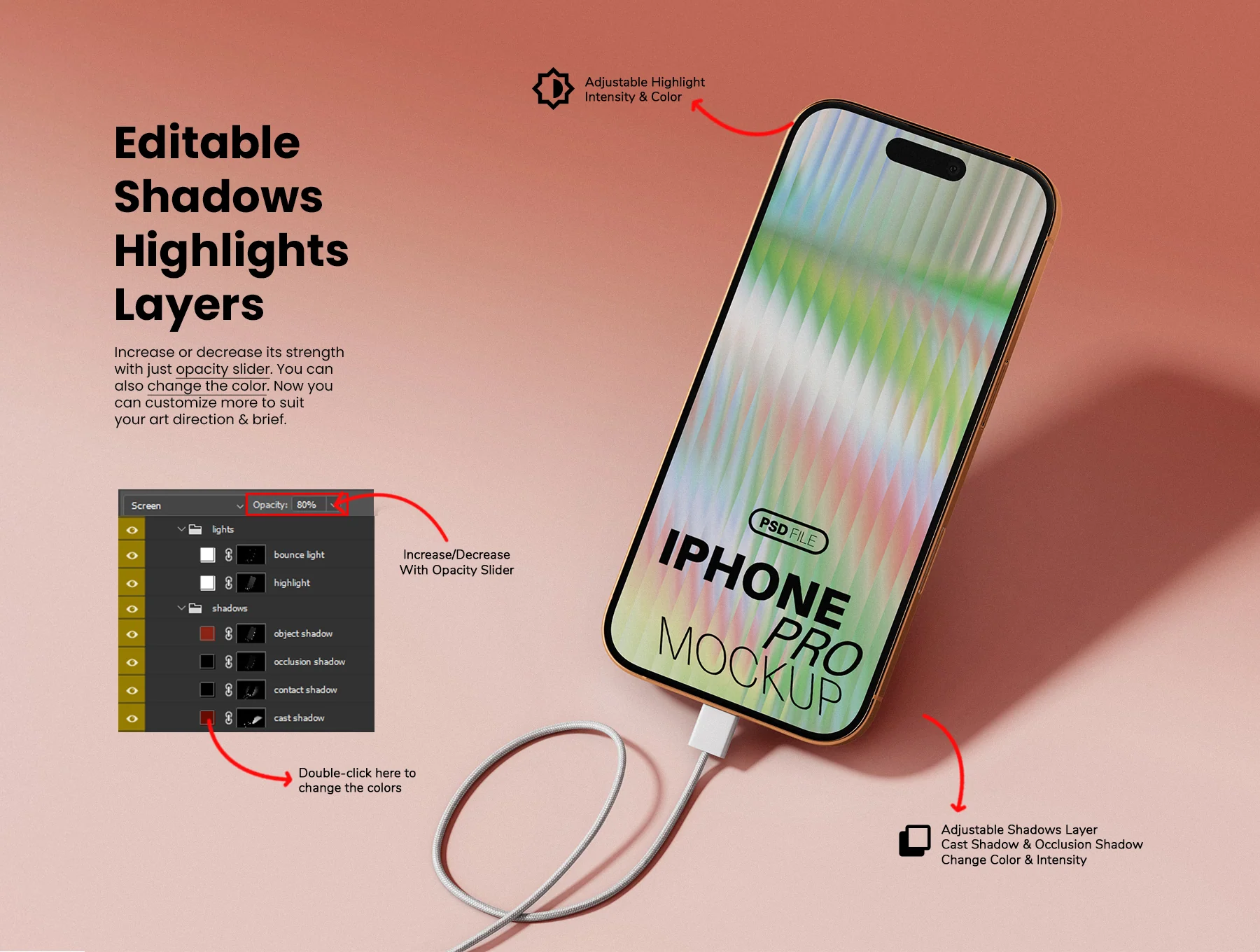 iPhone Pro with Charging Cable Mockup Set 5