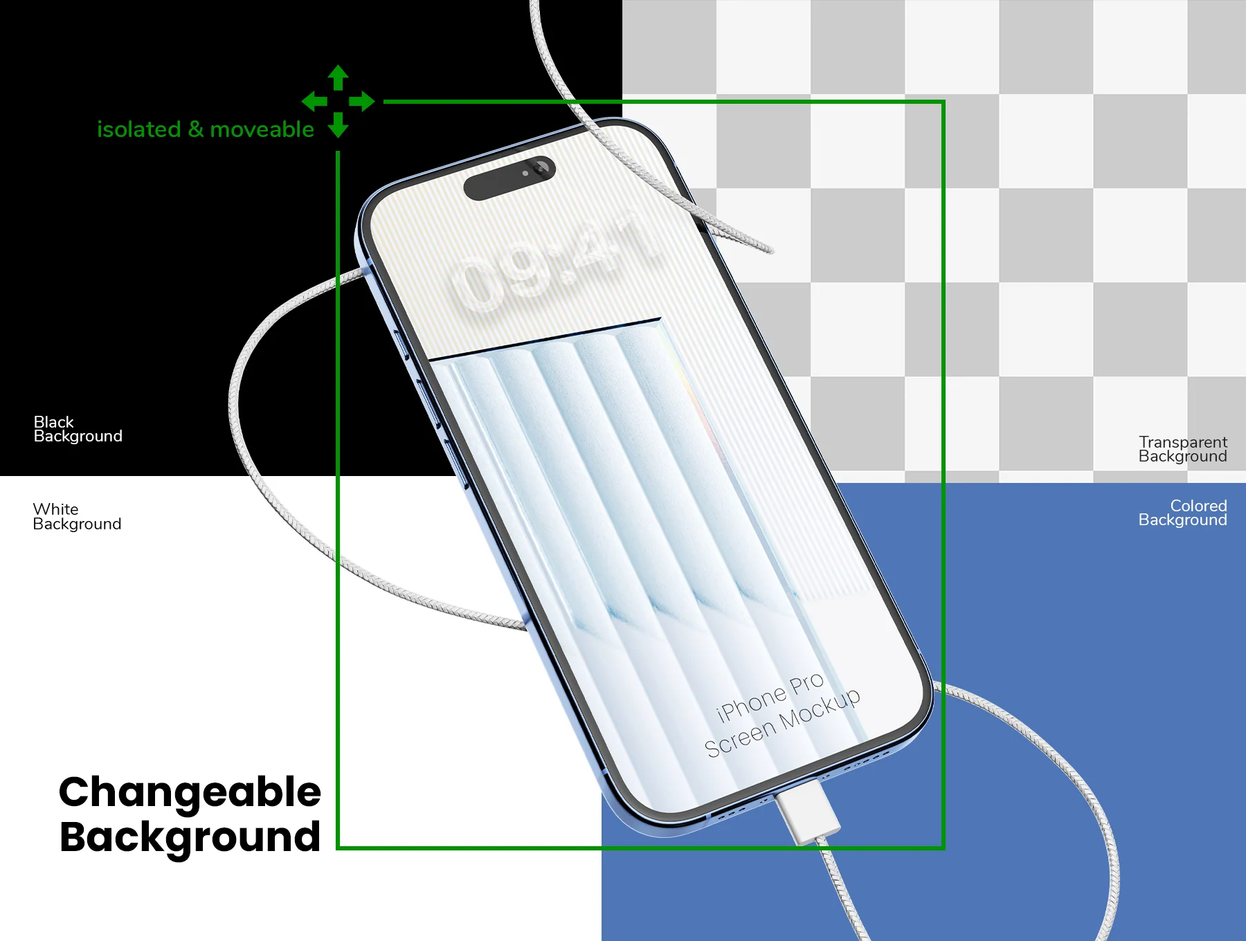 iPhone Pro with Charging Cable Mockup Set 6