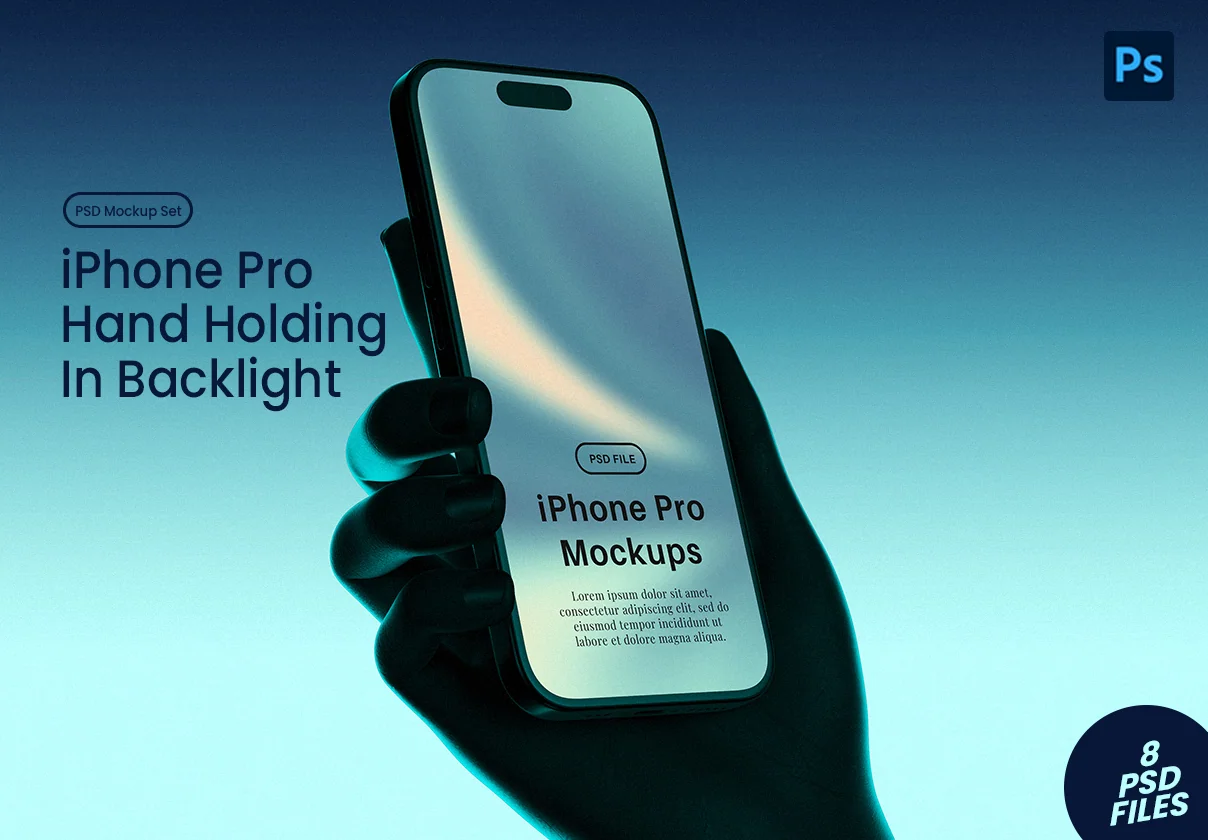 iPhone Pro with Hand Holding Backlight Mockups