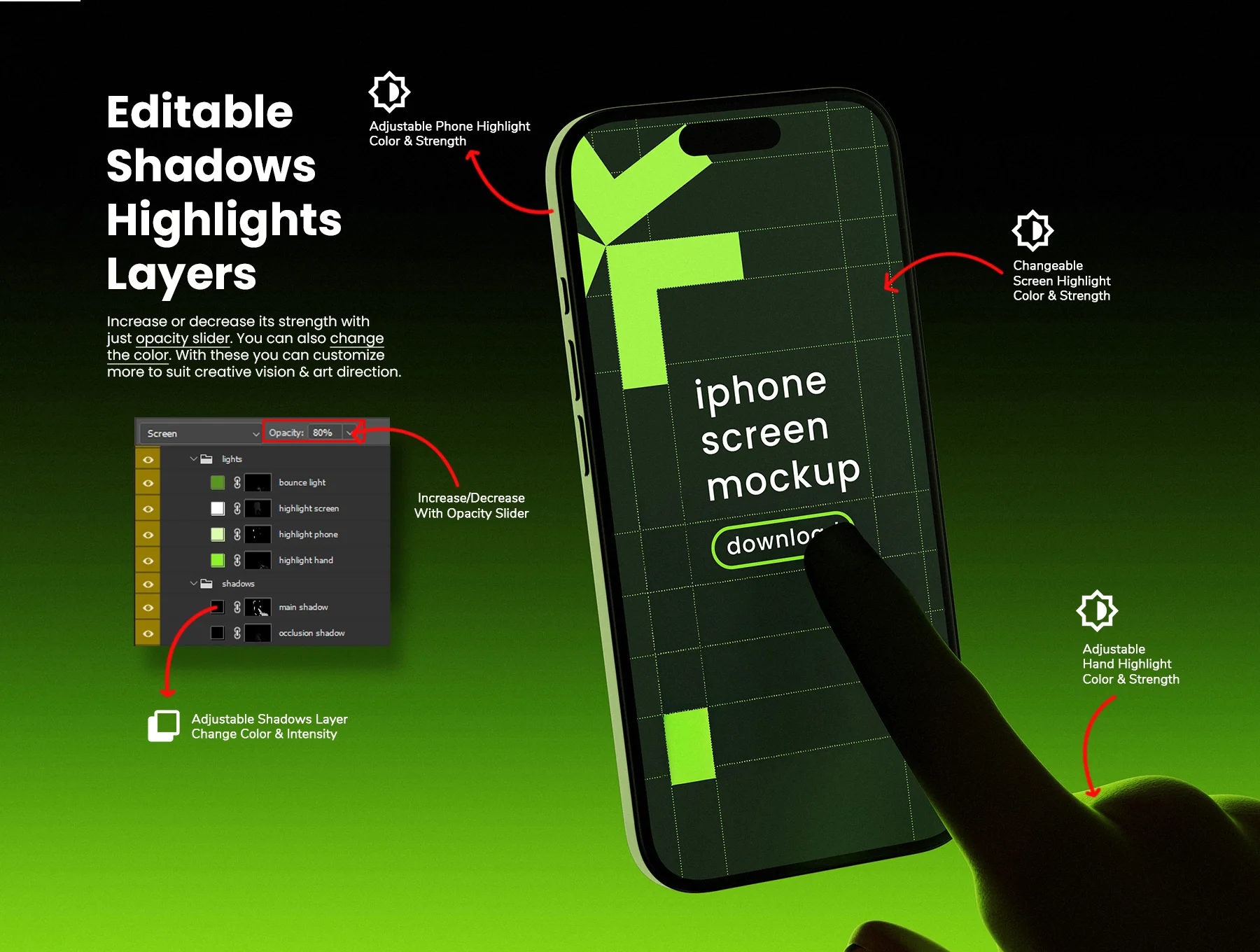 iPhone Pro with Hand Holding Backlight Mockups 5