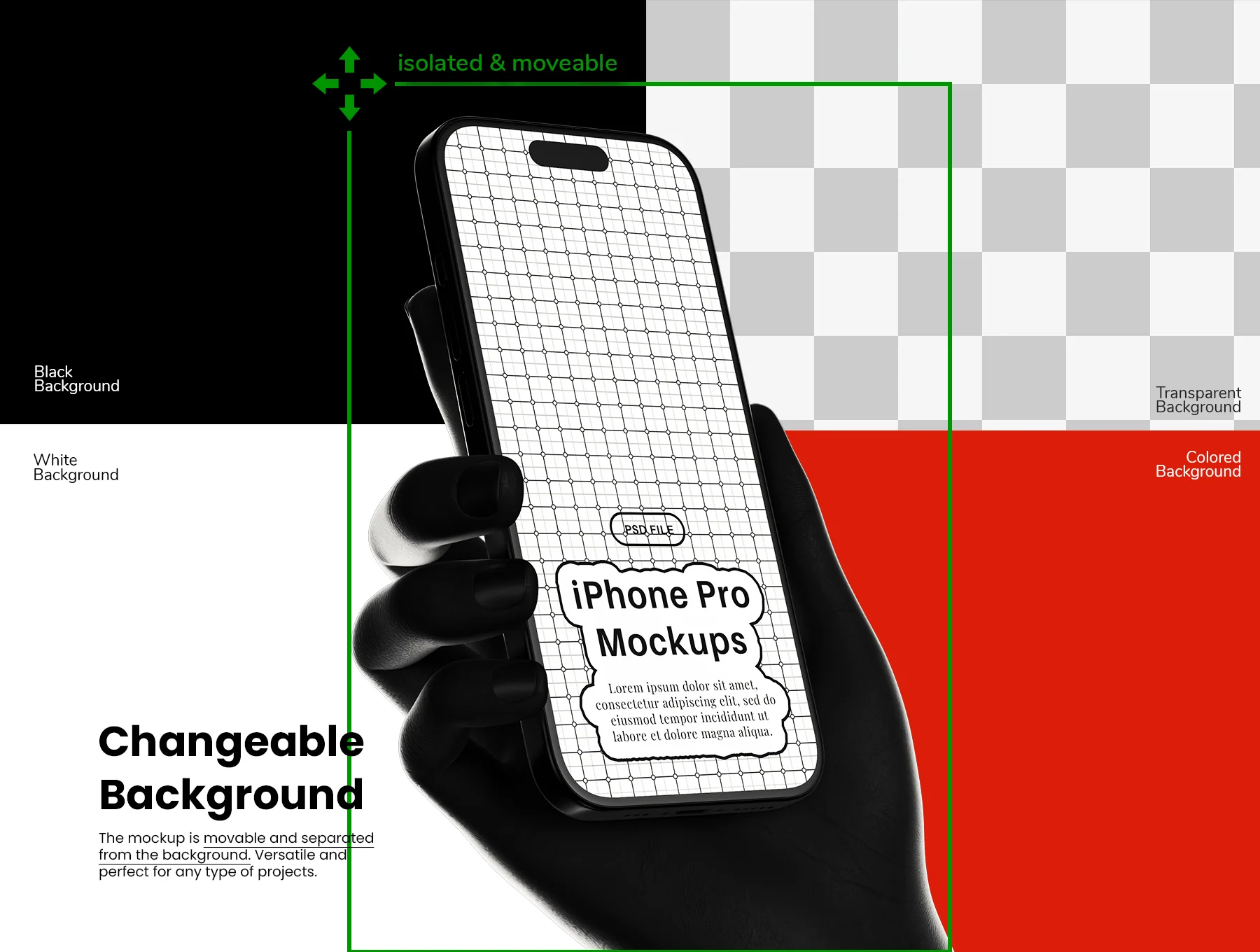 iPhone Pro with Hand Holding Backlight Mockups 6