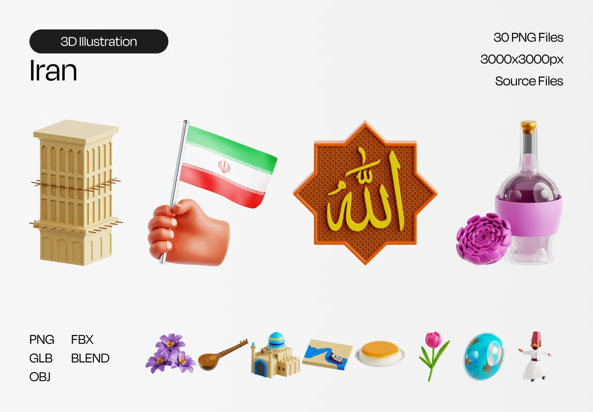 Iran 3D Icon Set