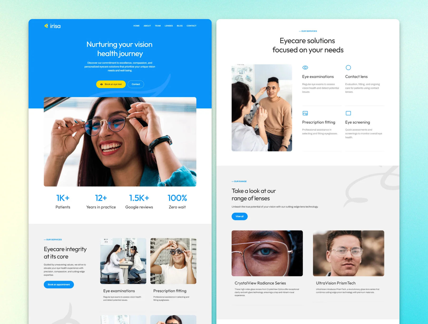 Irisa — Optometrist, Eyecare Practitioners, Healthcare & Medical Professionals Framer Website Template 2