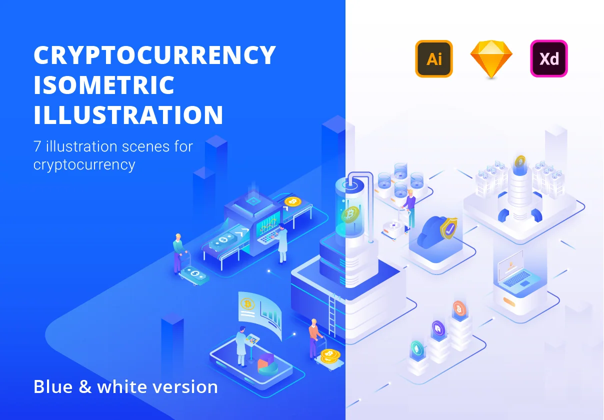 Cryptocurrency Isometric Illustration -  Part 1